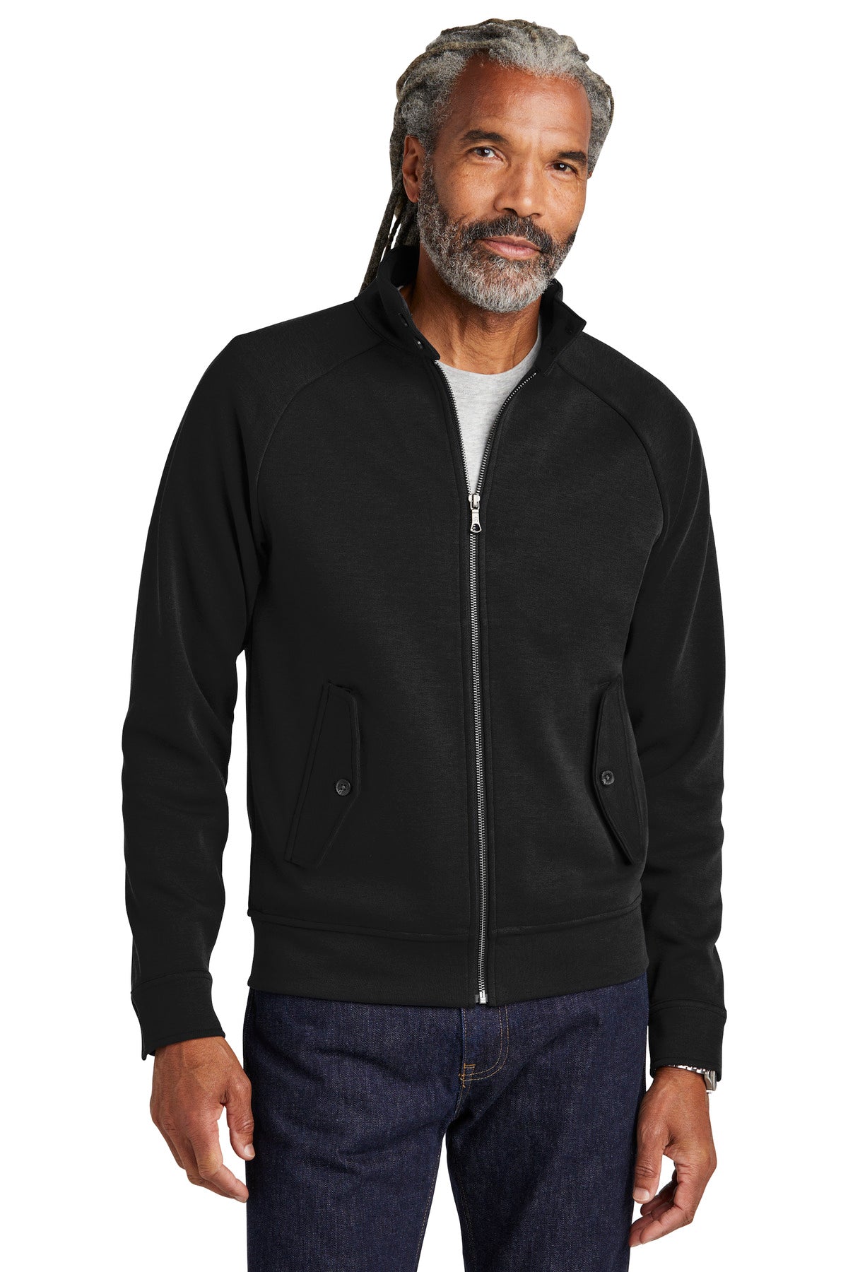 Custom logo Brooks Brothers® Double-Knit Full-Zip BB18210 in Deep Black