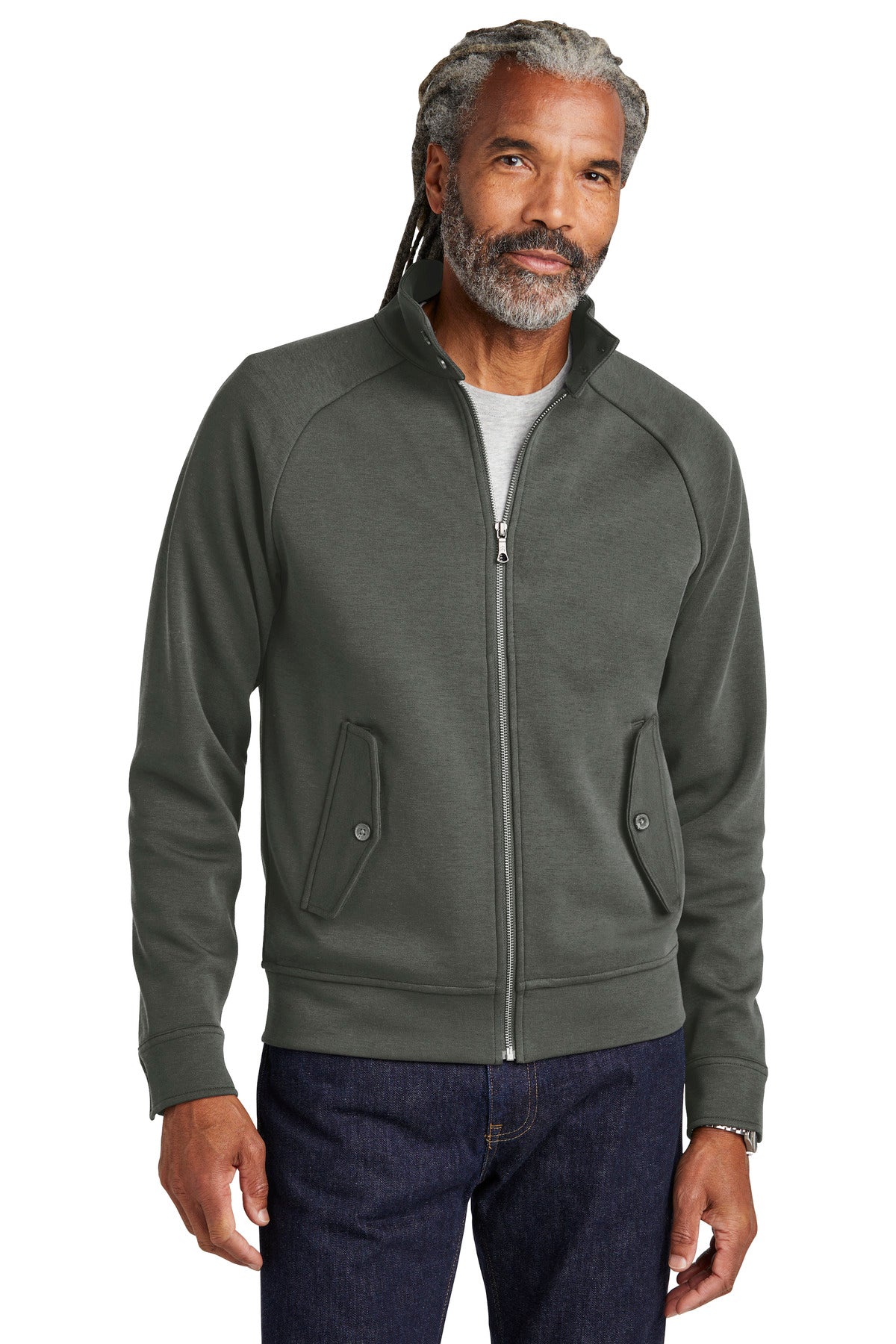 Custom logo Brooks Brothers® Double-Knit Full-Zip BB18210 in Windsor Grey