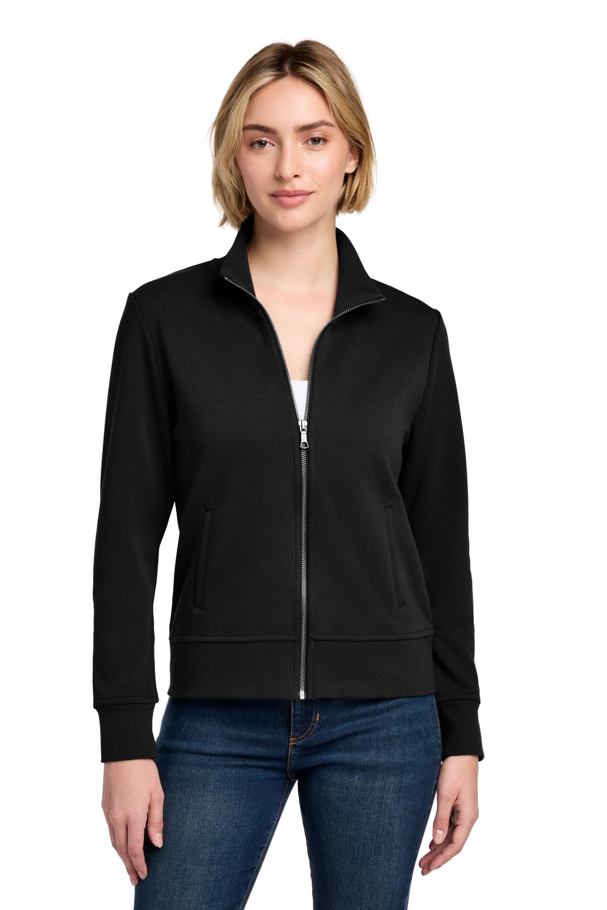 Custom logo Brooks Brothers® Women's Double-Knit Full-Zip BB18211 in Deep Black