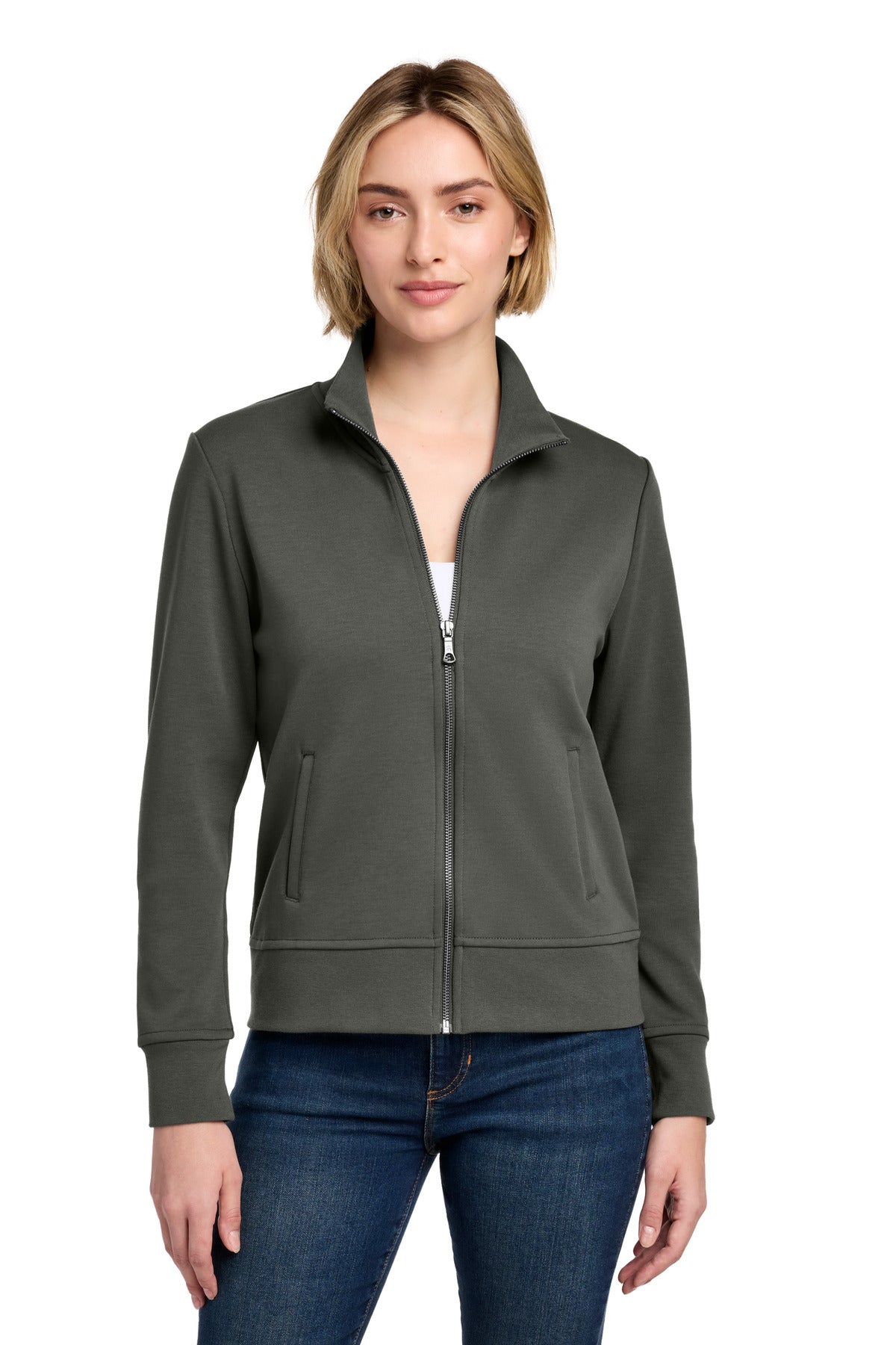 Custom logo Brooks Brothers® Women's Double-Knit Full-Zip BB18211 in Windsor Grey