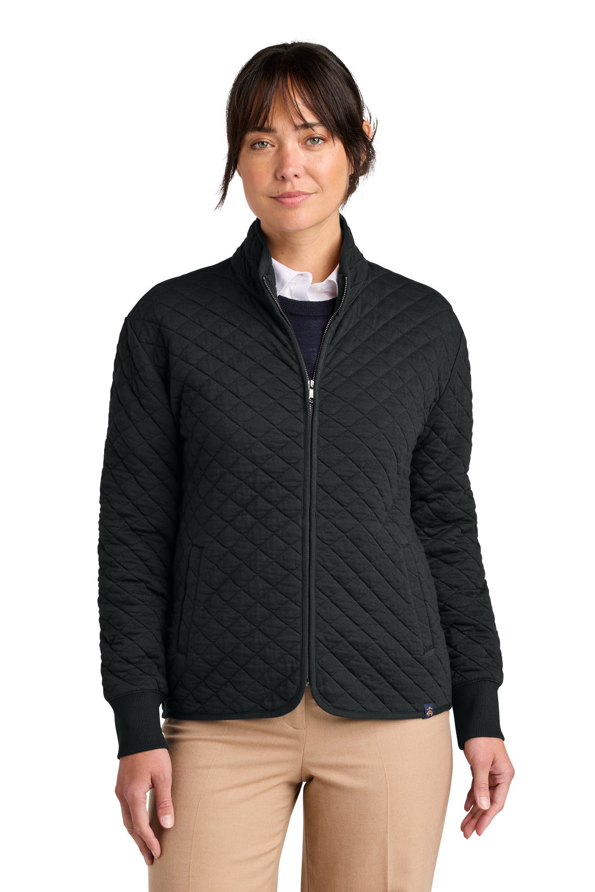 Custom logo Brooks Brothers® Women's Diamond Quilt Full-Zip BB18213 in Deep Black