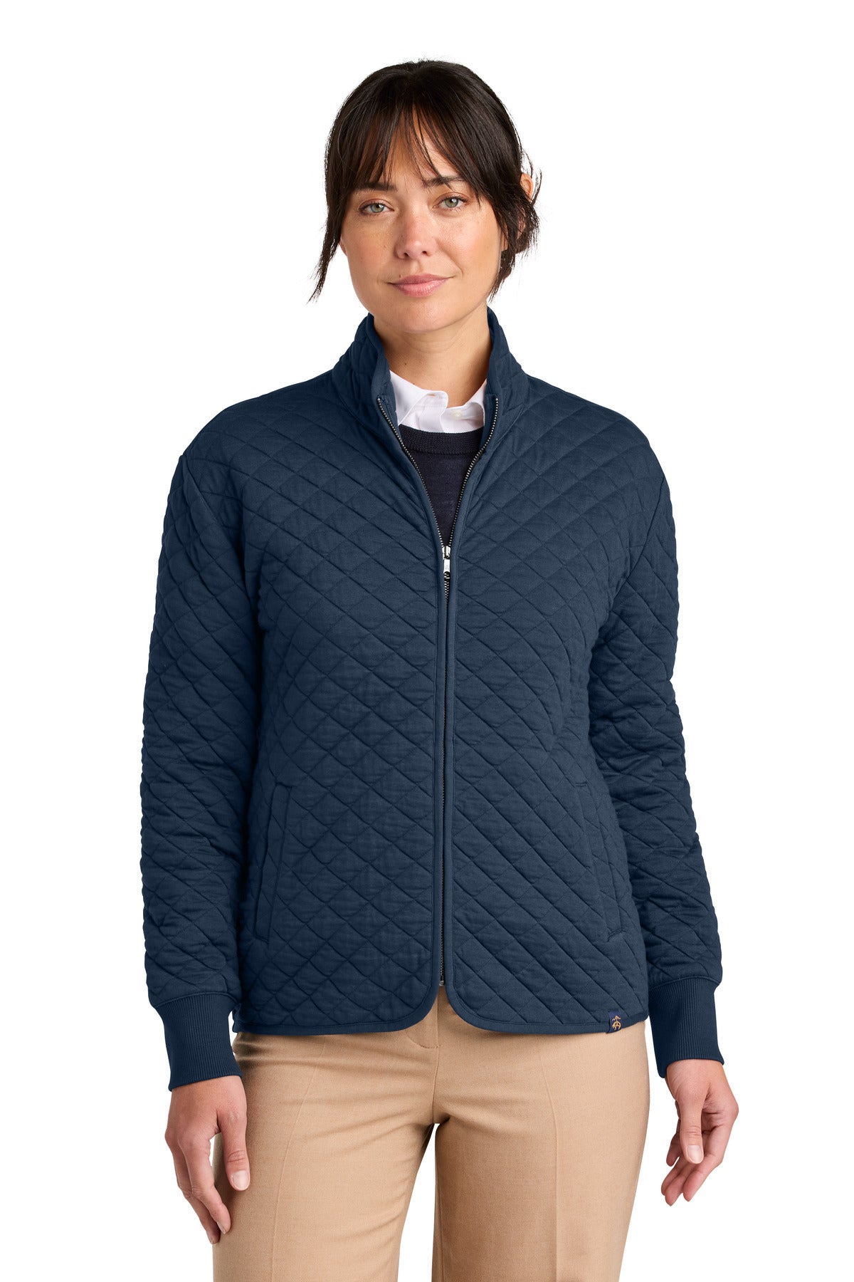 Custom logo Brooks Brothers® Women's Diamond Quilt Full-Zip BB18213 in Navy Blazer