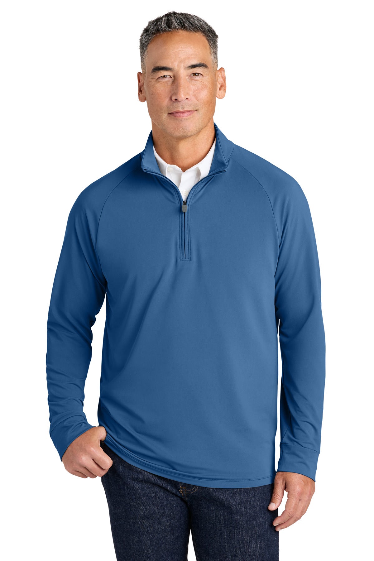 Custom logo Brooks Brothers® Luxe Performance 1/4-Zip BB18214 in Charter Blue