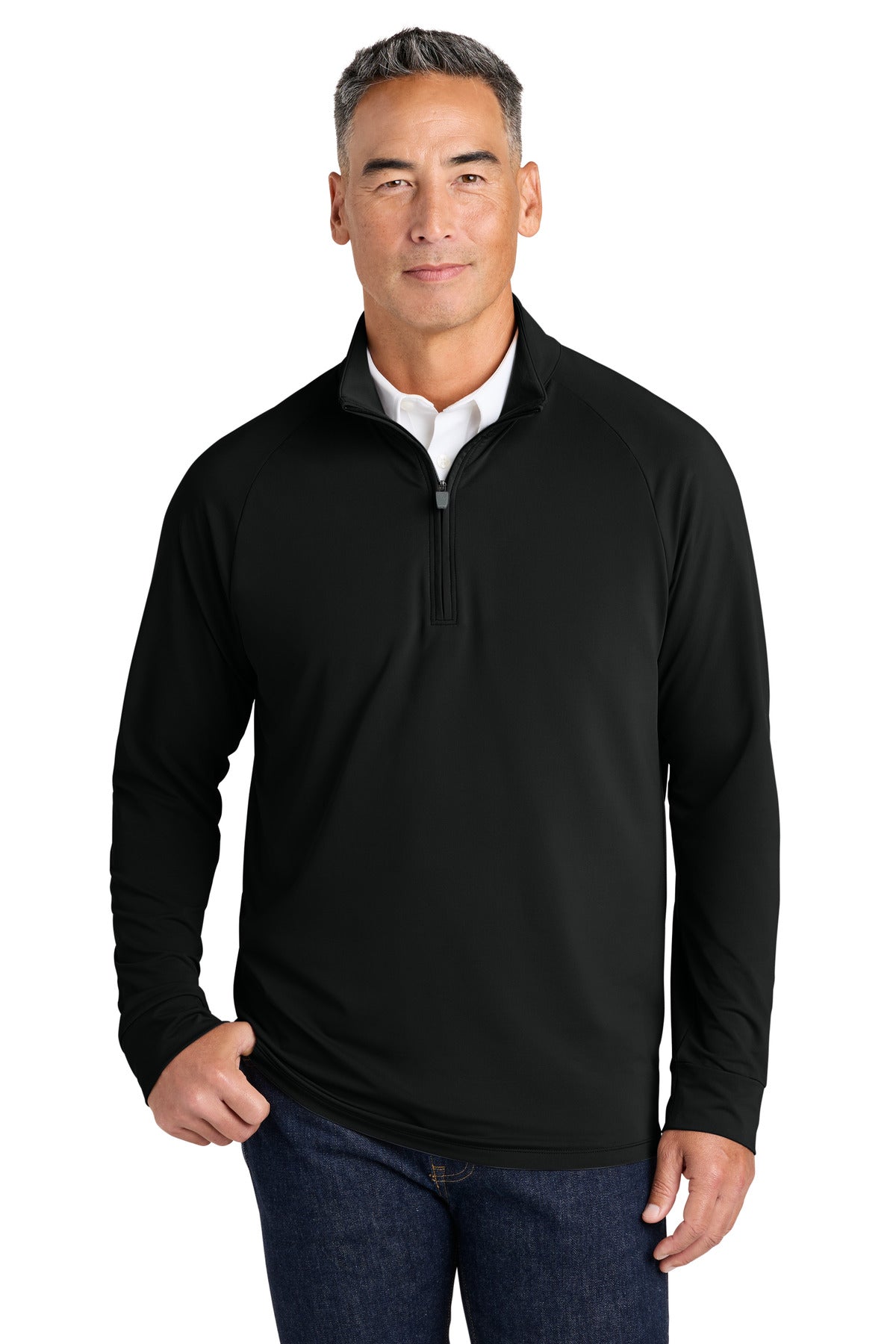 Custom logo Brooks Brothers® Luxe Performance 1/4-Zip BB18214 in Deep Black