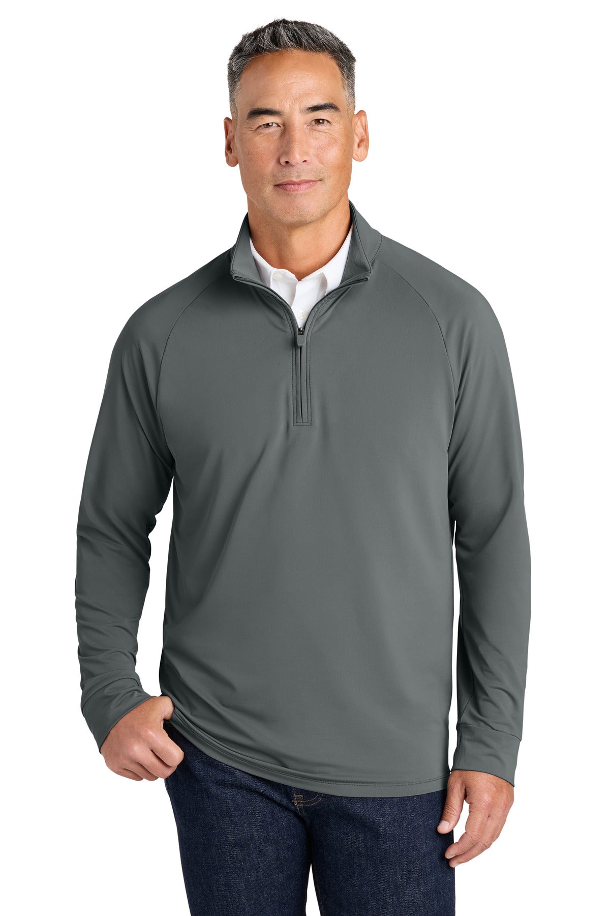 Custom logo Brooks Brothers® Luxe Performance 1/4-Zip BB18214 in Shadow Grey