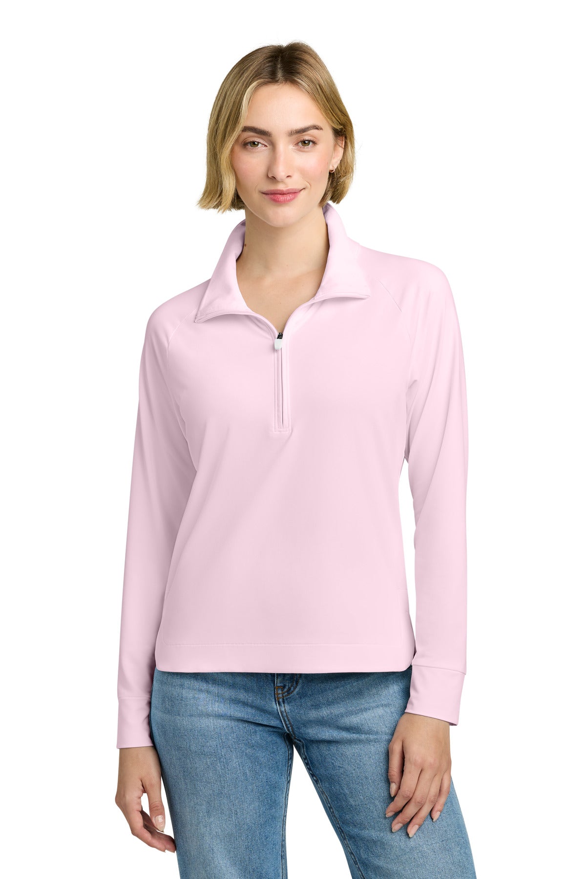 Custom logo Brooks Brothers® Women's Luxe Performance 1/4-Zip BB18215 in Pearl Pink