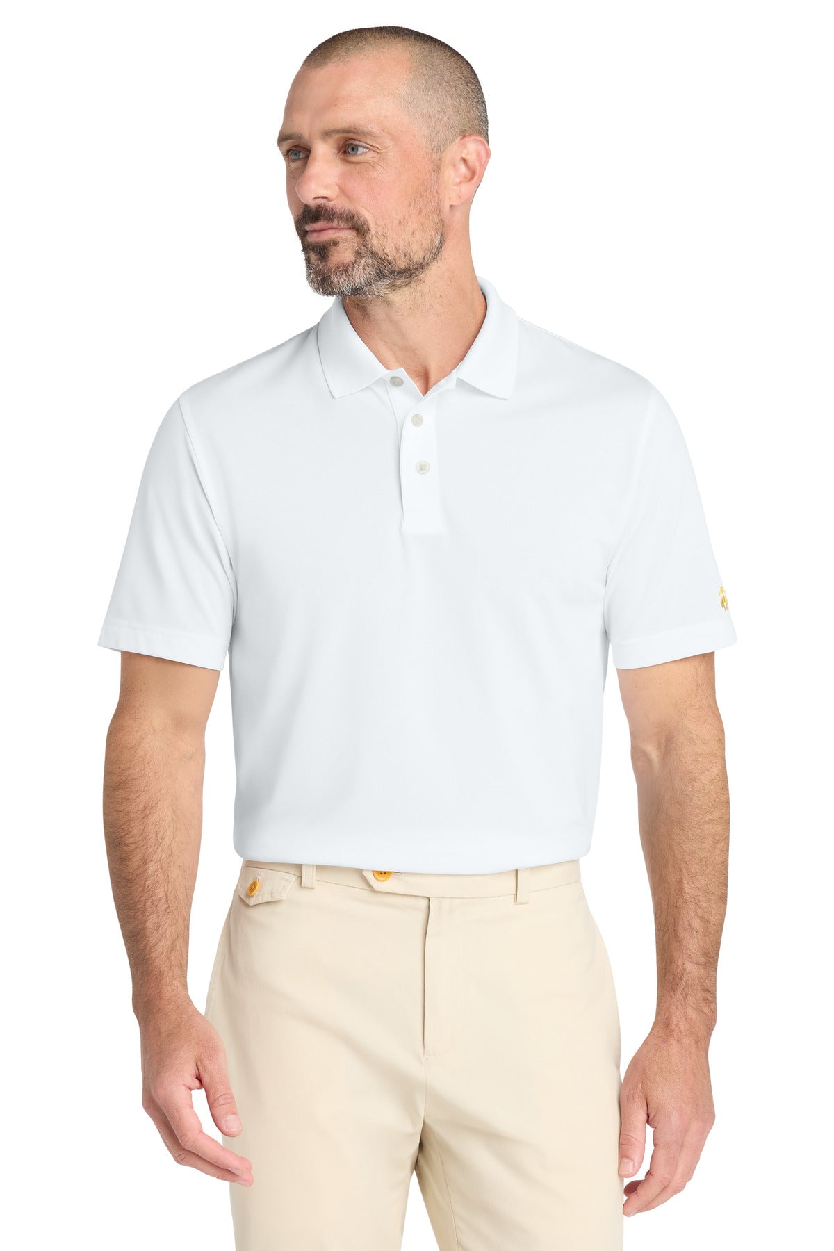 Custom logo Brooks Brothers® Mesh Pique Performance Polo BB18220 in White