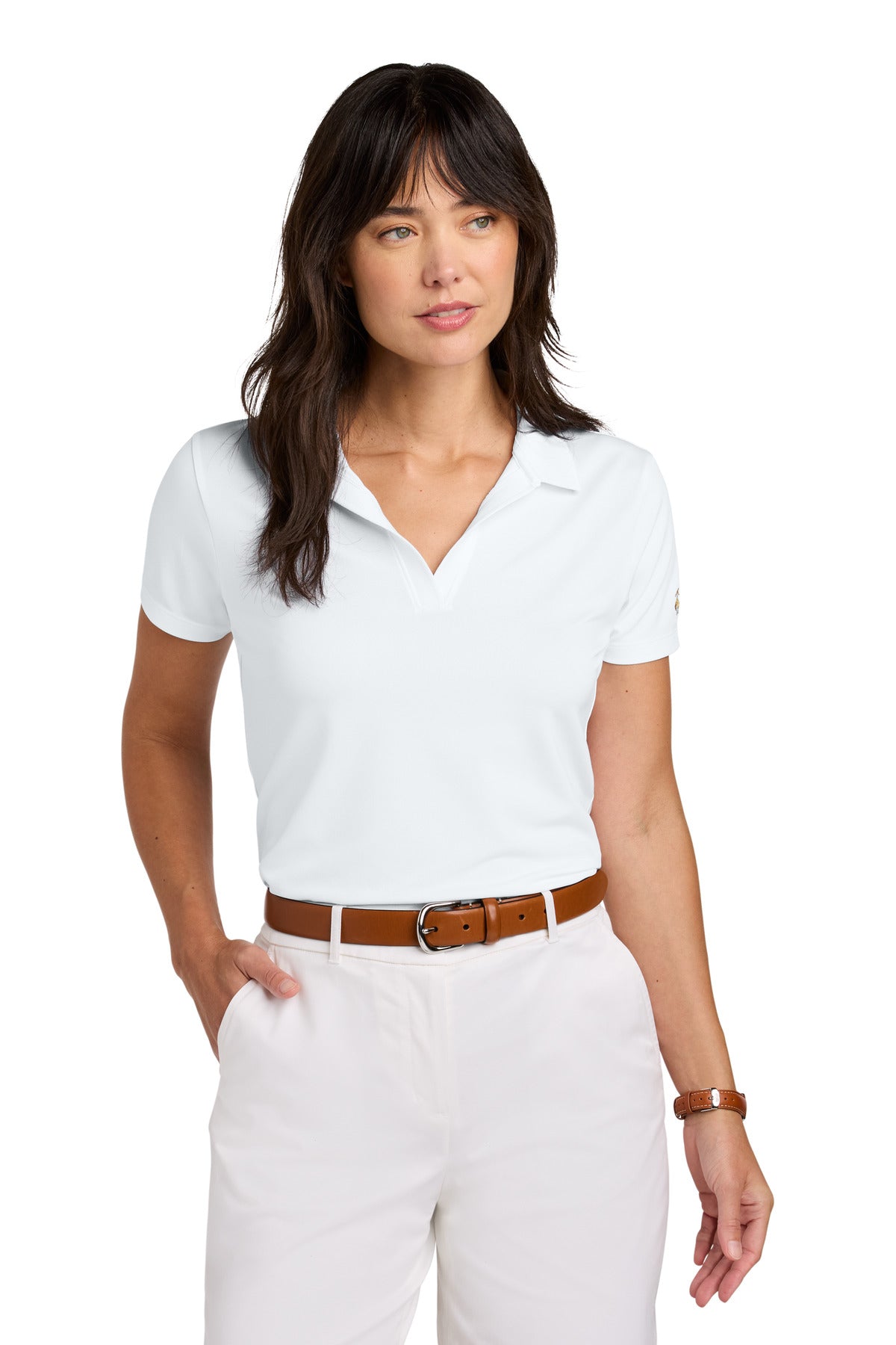 Custom logo Brooks Brothers® Women's Mesh Pique Performance Polo BB18221 in White