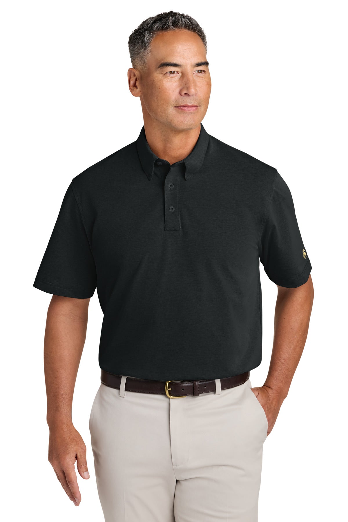 Custom logo Brooks Brothers® Pinpoint Pique Dress Polo BB18222 in Deep Black