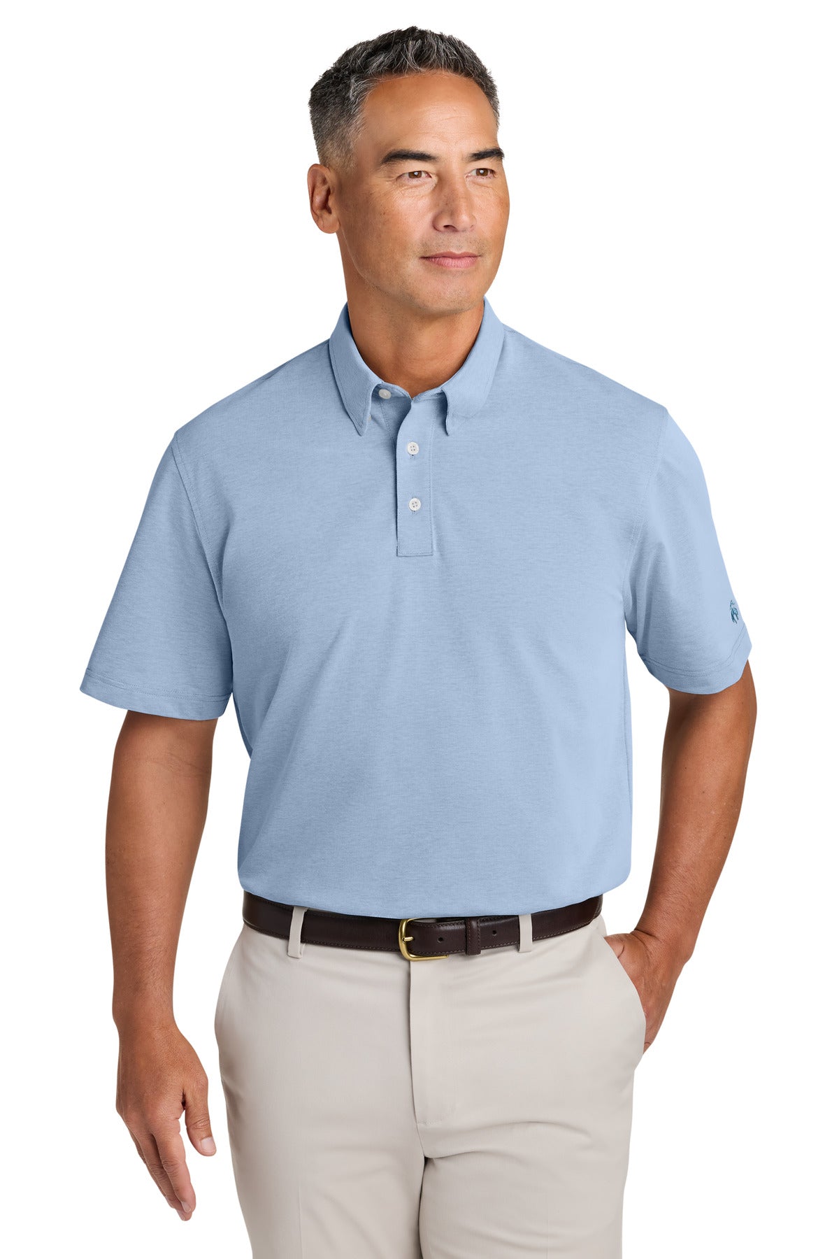 Custom logo Brooks Brothers® Pinpoint Pique Dress Polo BB18222 in Newport Blue End On End