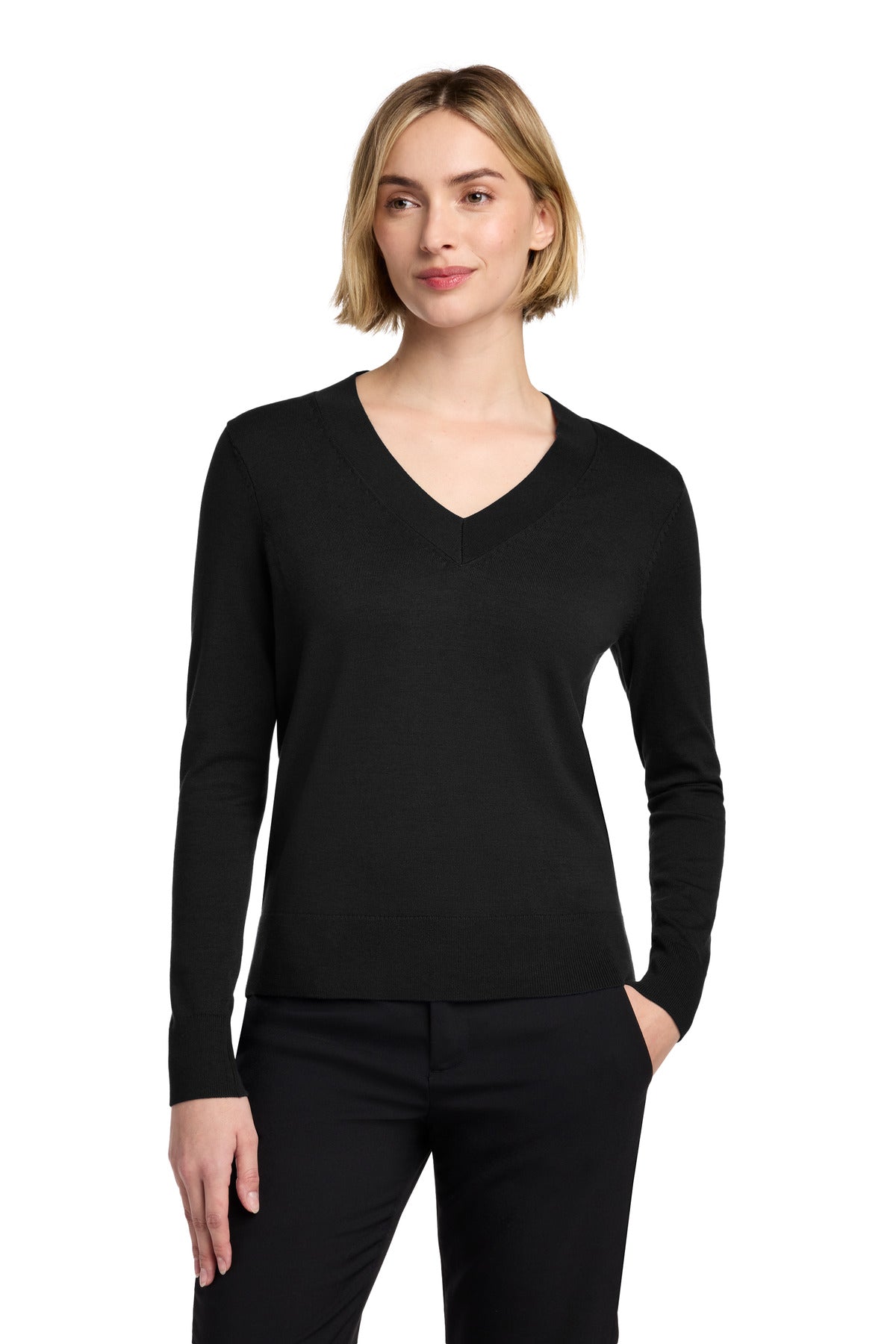 Custom logo Brooks Brothers® Women's Cotton Stretch V-Neck Sweater BB18401 in Deep Black