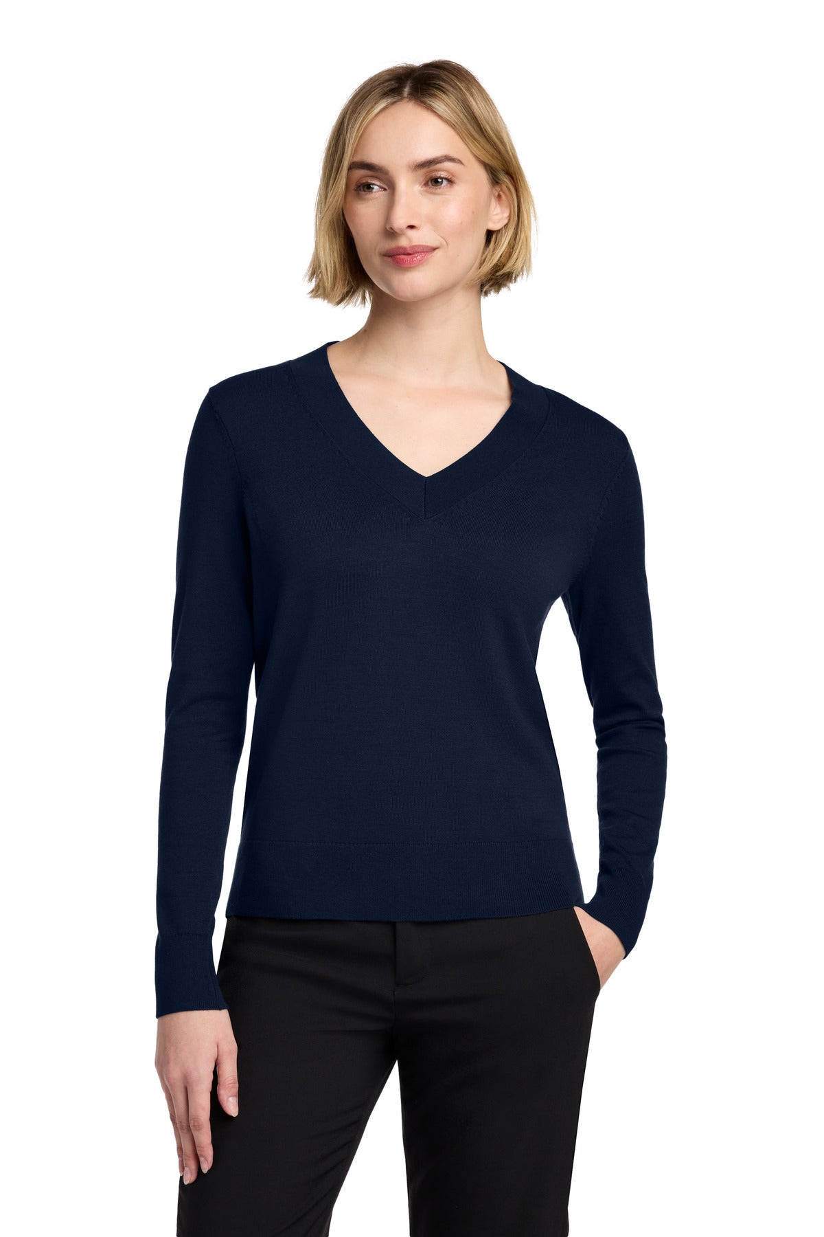 Custom logo Brooks Brothers® Women's Cotton Stretch V-Neck Sweater BB18401 in Navy Blazer