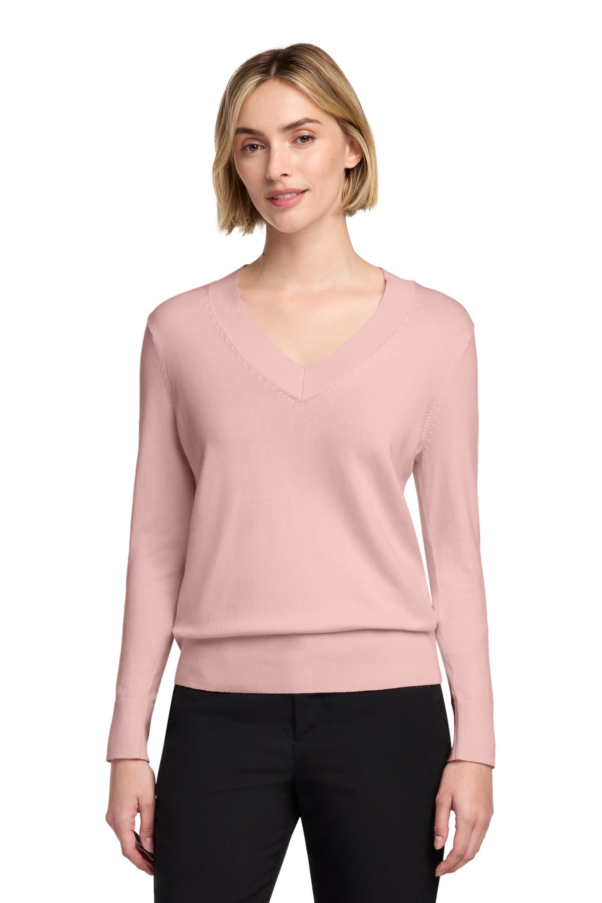 Custom logo Brooks Brothers® Women's Cotton Stretch V-Neck Sweater BB18401 in Pearl Pink