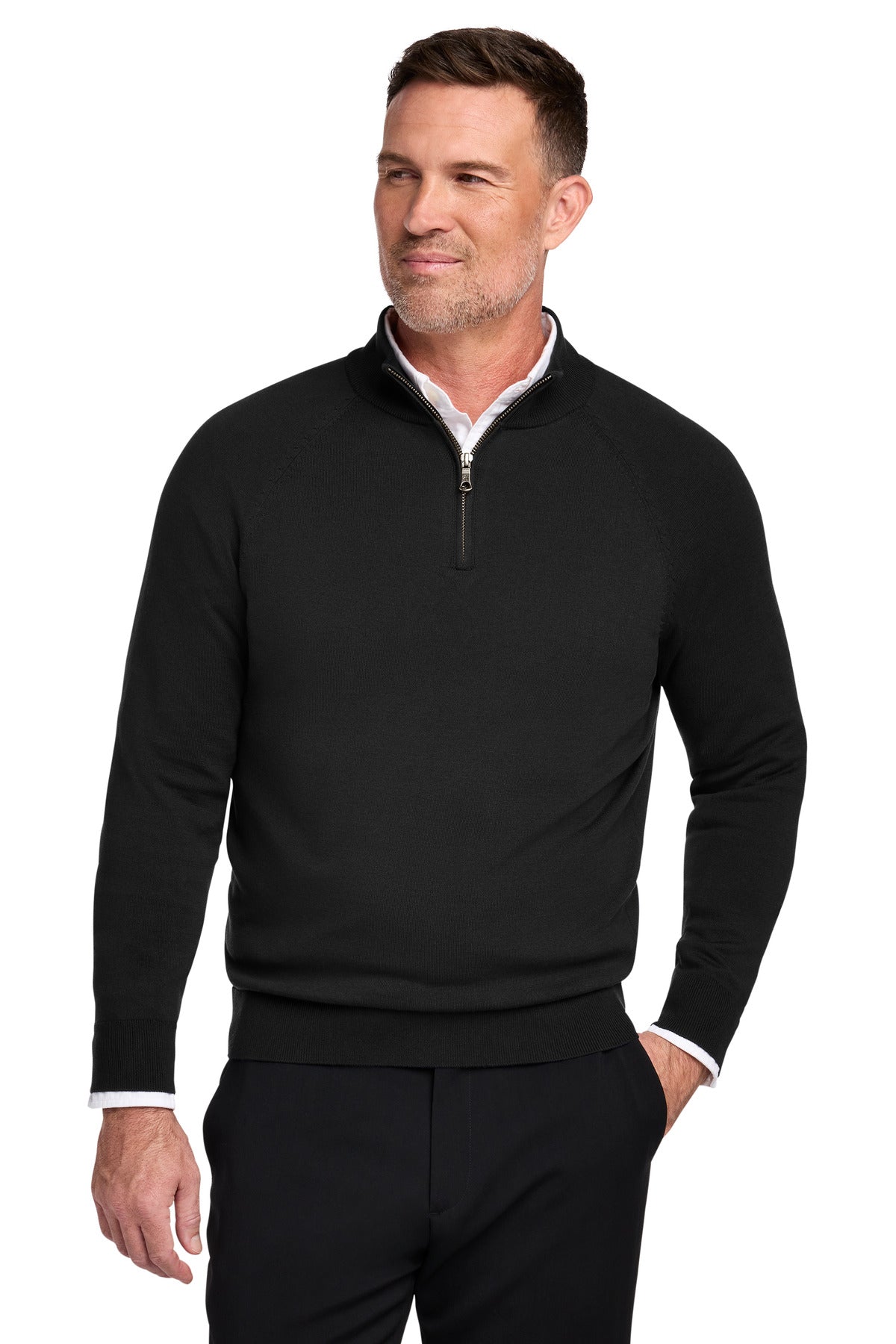 Custom logo Brooks Brothers® Cotton Stretch 1/4-Zip Sweater BB18402 in Deep Black