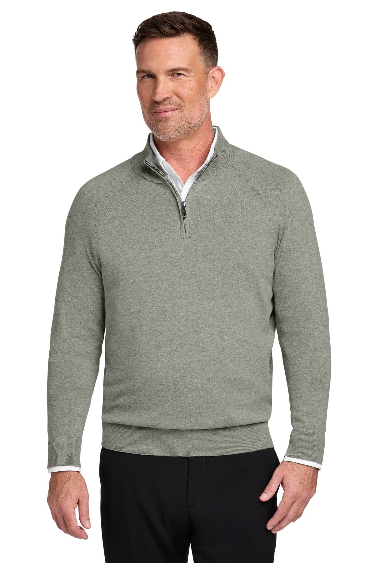 Custom logo Brooks Brothers® Cotton Stretch 1/4-Zip Sweater BB18402 in Light Shadow Grey Heather