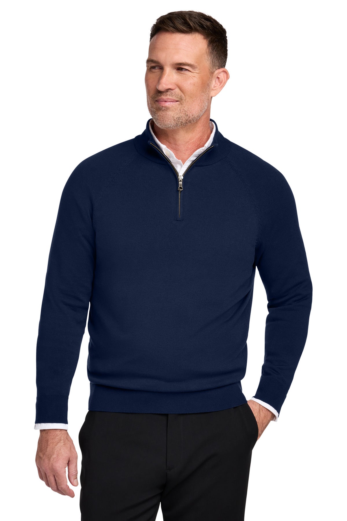 Custom logo Brooks Brothers® Cotton Stretch 1/4-Zip Sweater BB18402 in Navy Blazer