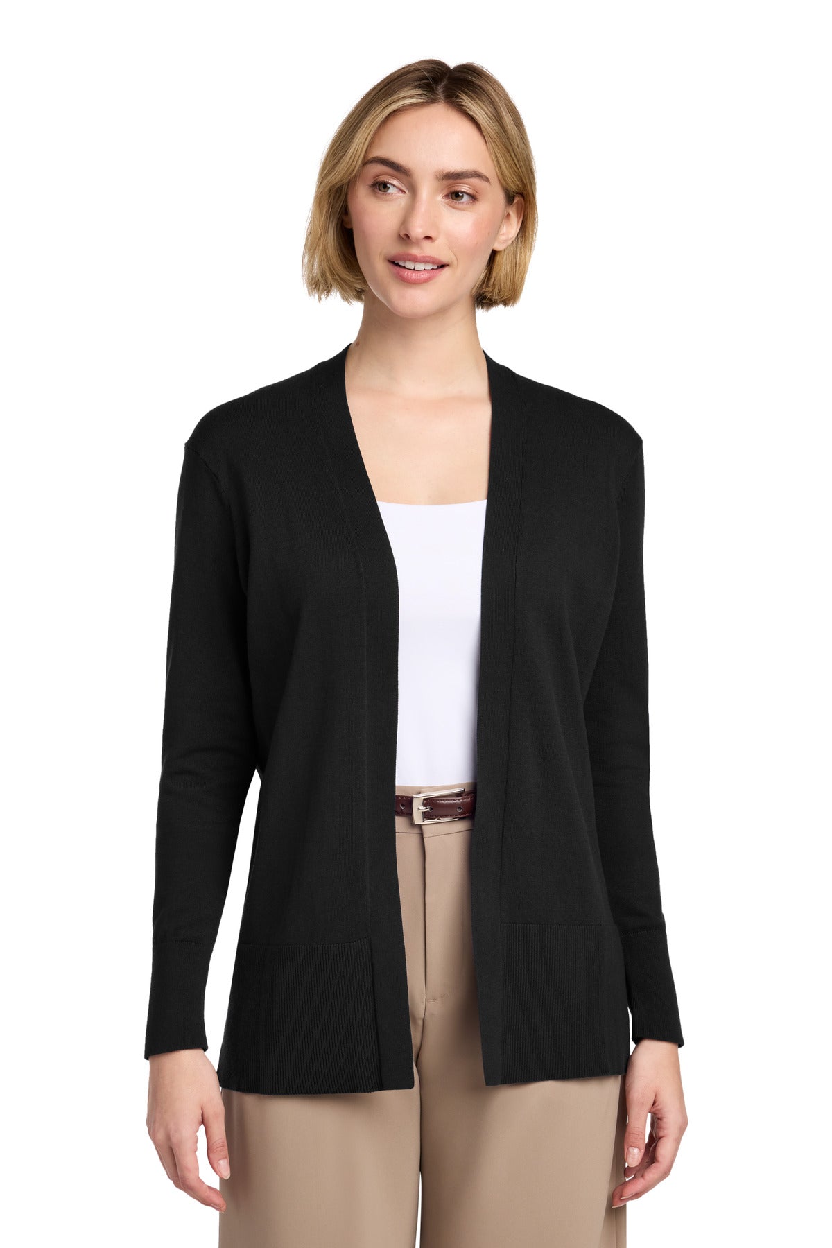 Custom logo Brooks Brothers® Women's Cotton Stretch Long Cardigan Sweater BB18403 in Deep Black