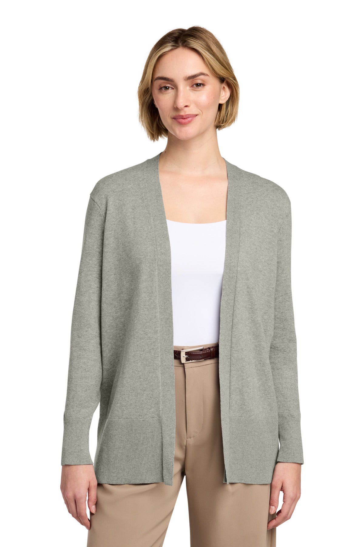 Custom logo Brooks Brothers® Women's Cotton Stretch Long Cardigan Sweater BB18403 in Light Shadow Grey Heather