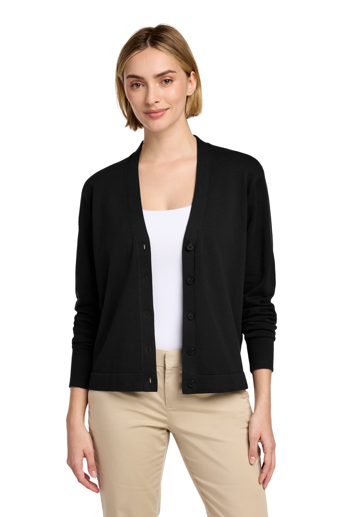 Custom logo Brooks Brothers® Women's Cotton Stretch Cardigan Sweater BB18405 in Deep Black