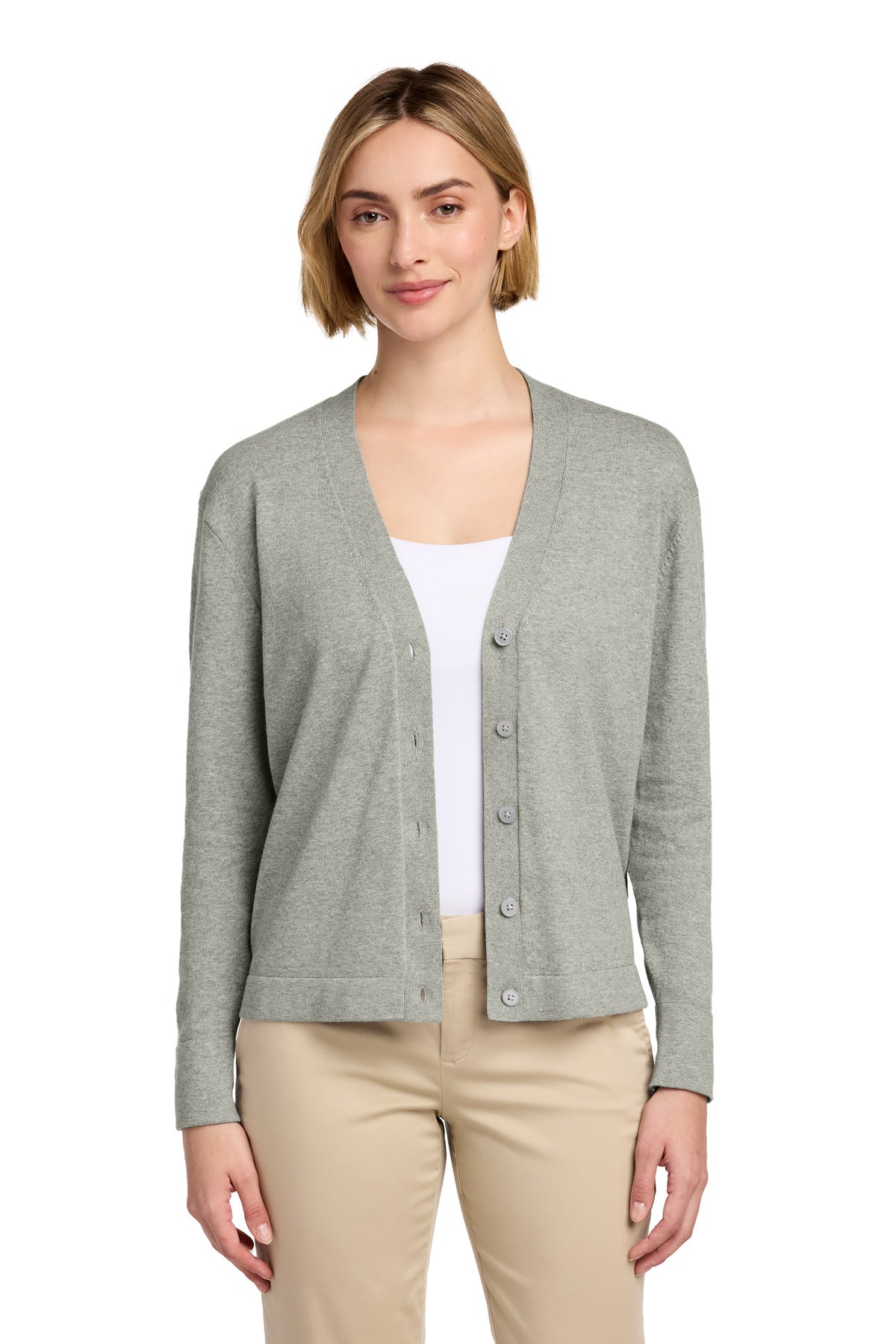 Custom logo Brooks Brothers® Women's Cotton Stretch Cardigan Sweater BB18405 in Light Shadow Grey Heather
