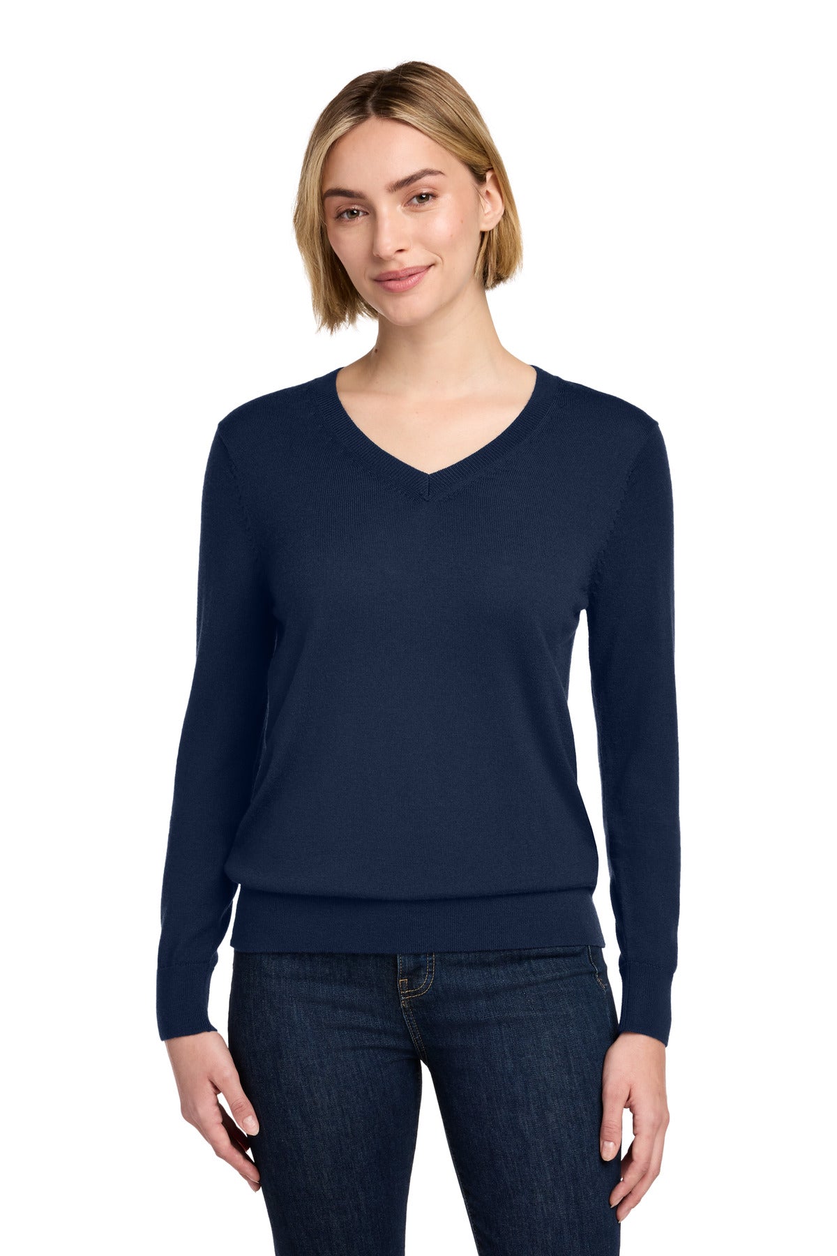 Custom logo Brooks Brothers® Women's Washable Merino V-Neck Sweater BB18411 in Navy Blazer