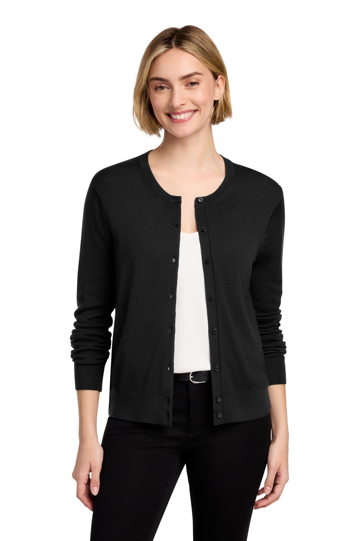 Custom logo Brooks Brothers® Women's Washable Merino Cardigan Sweater BB18413 in Deep Black