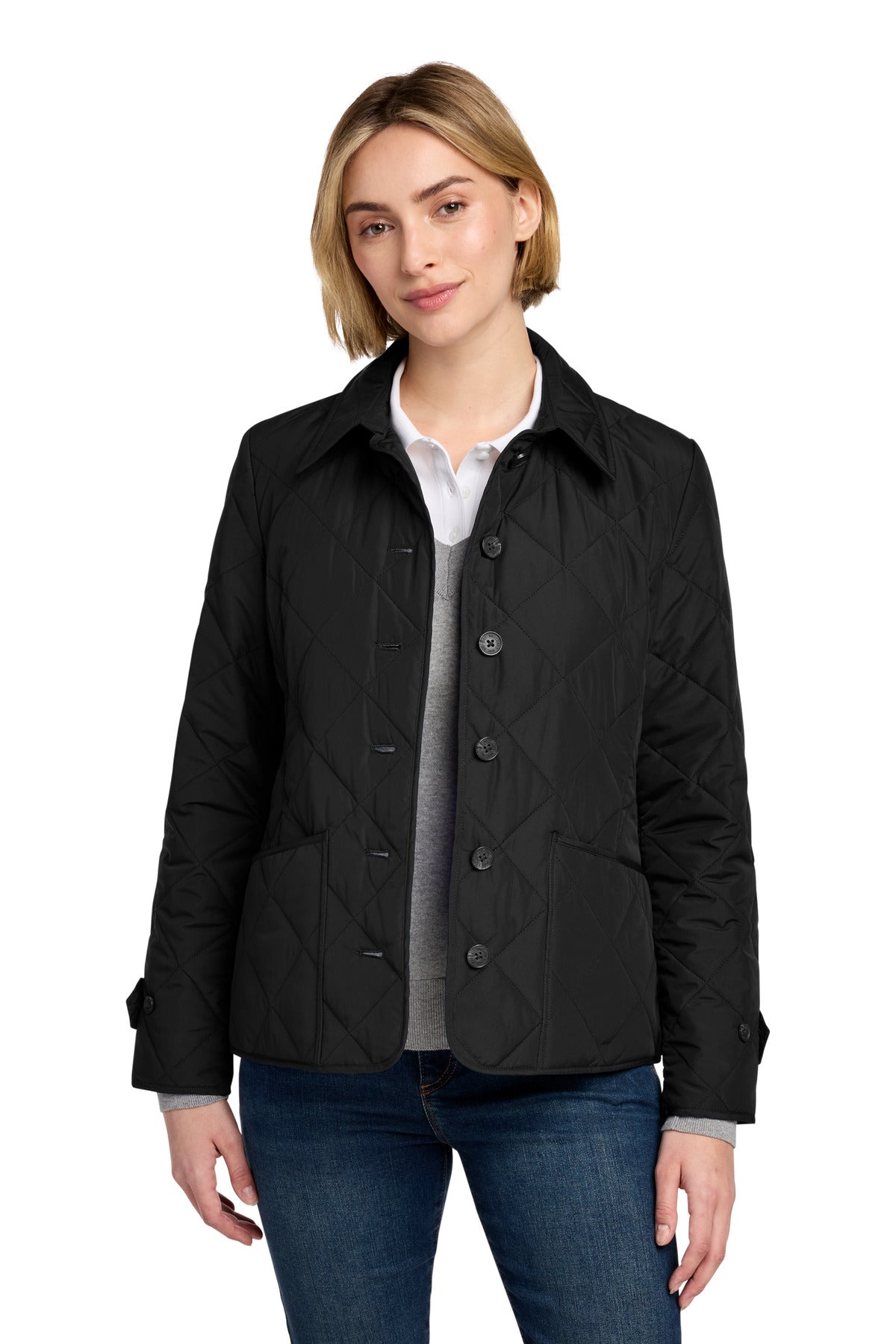 Custom logo Brooks Brothers® Women's Quilted Jacket BB18601 in Deep Black