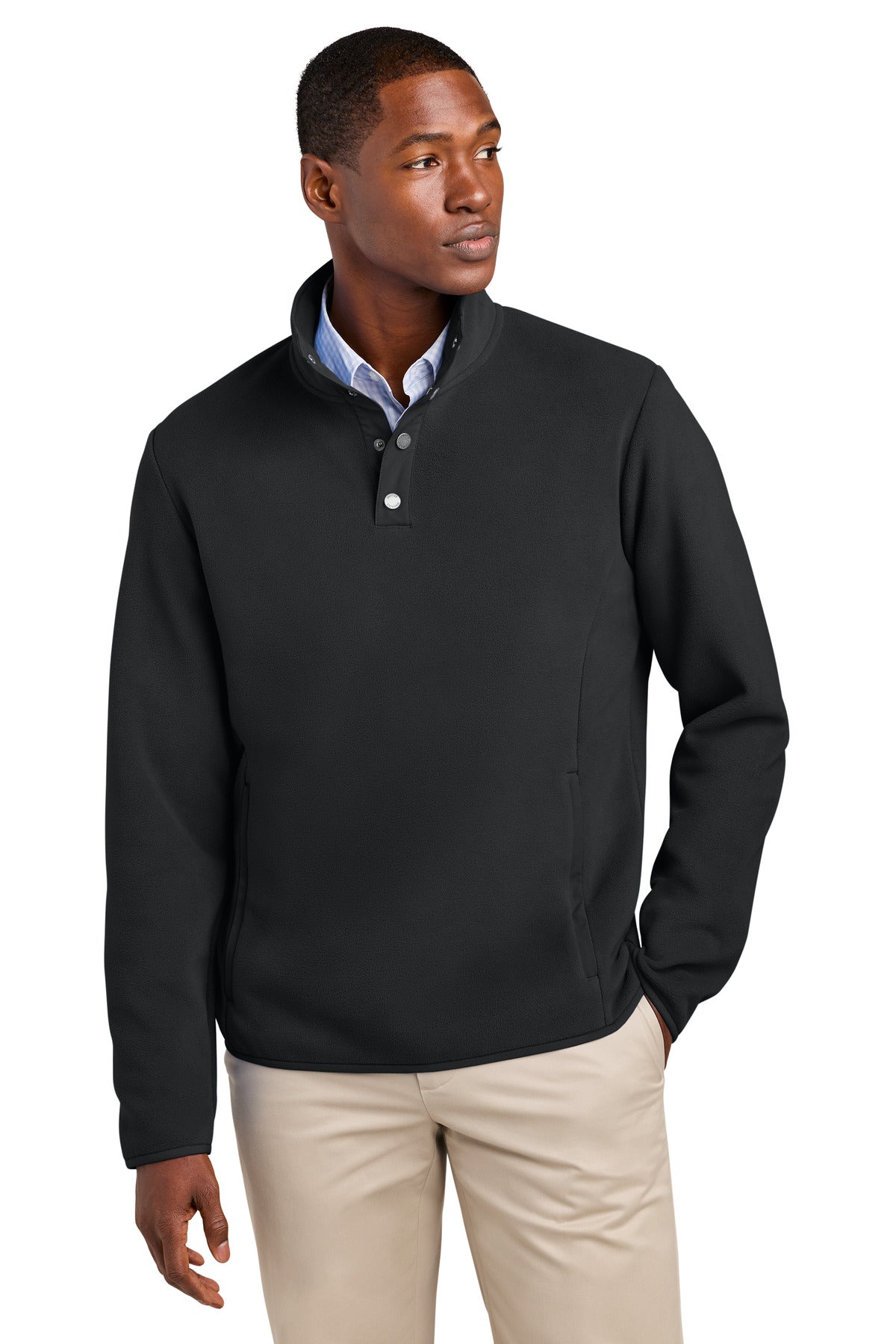 Custom logo Brooks Brothers® Fleece 1/4-Snap Neck BB18612 in Deep Black