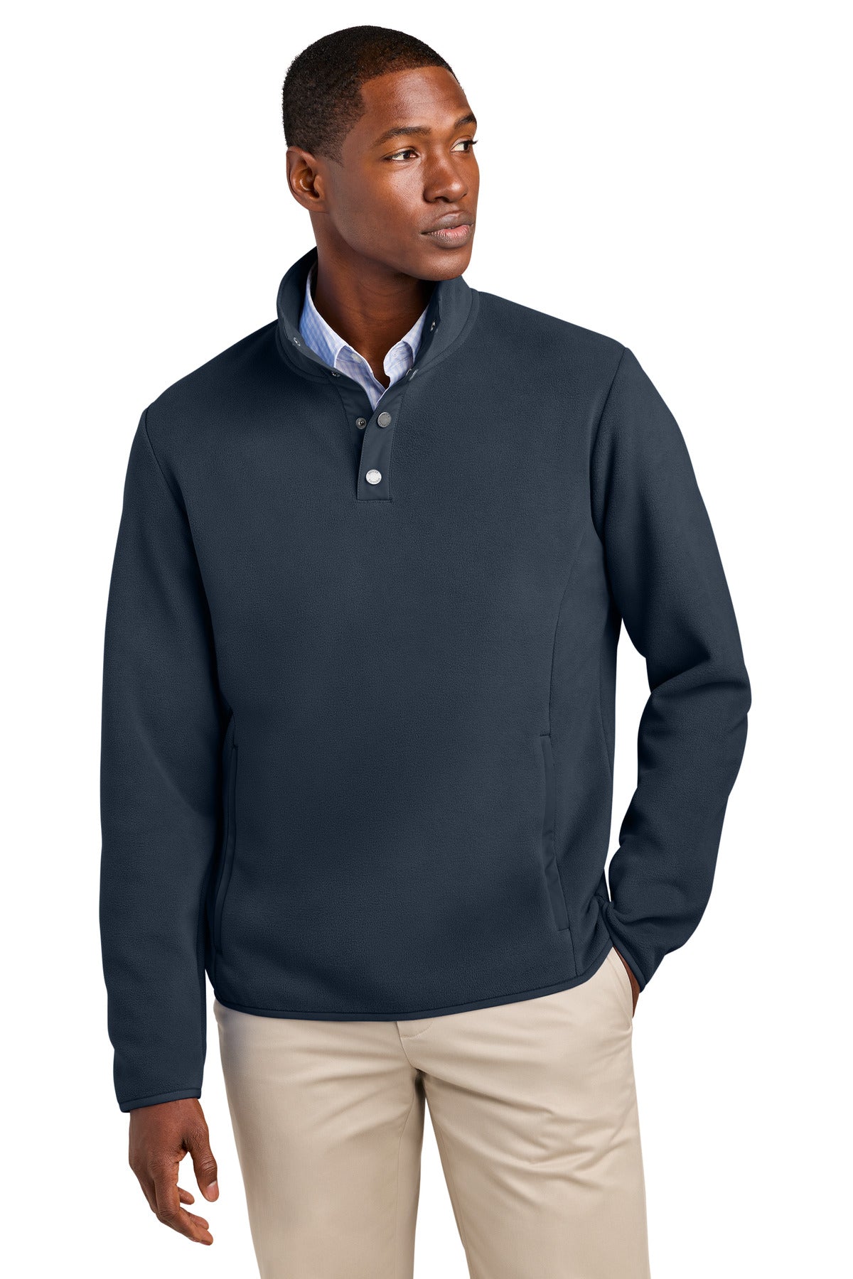 Custom logo Brooks Brothers® Fleece 1/4-Snap Neck BB18612 in Night Navy