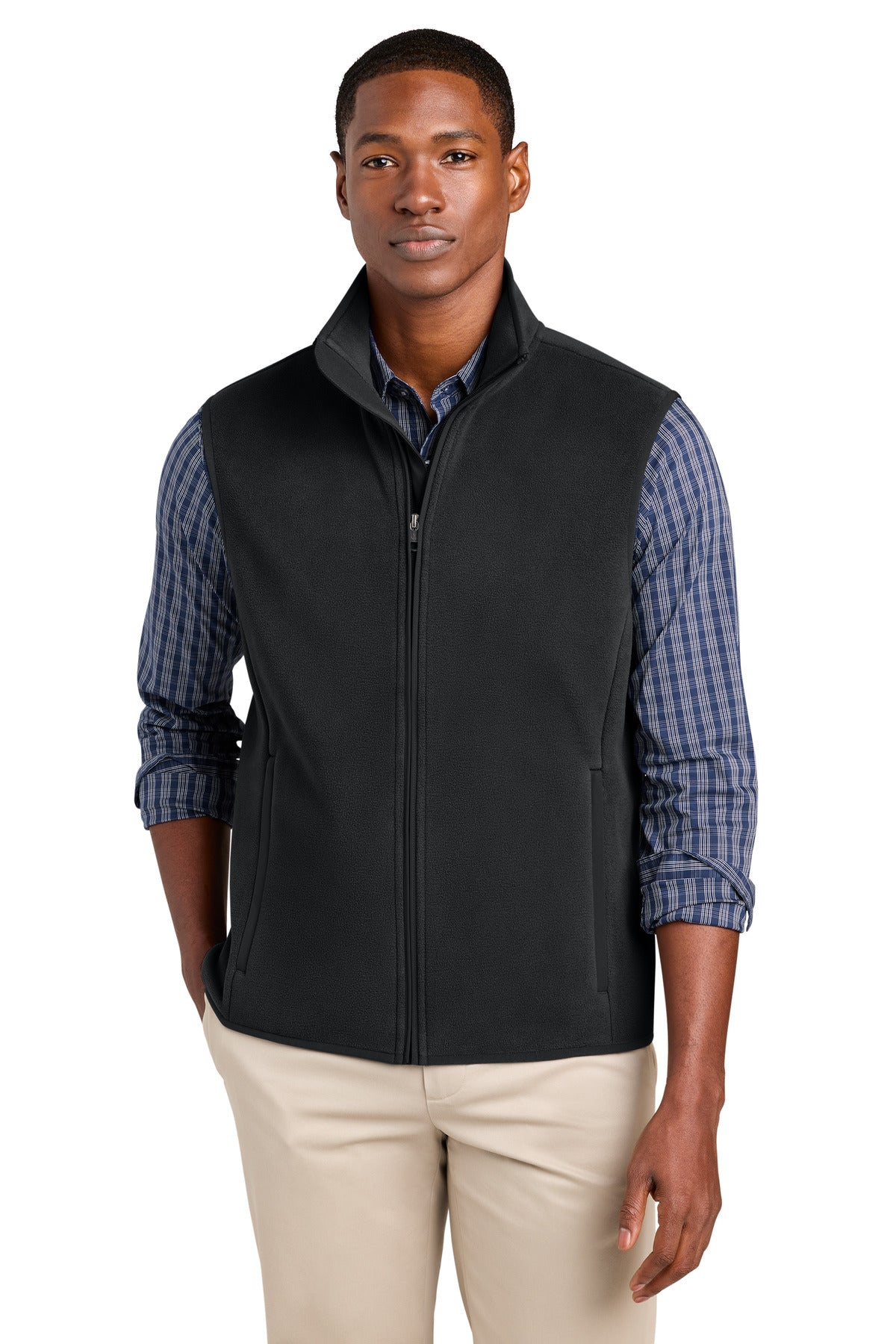 Custom logo Brooks Brothers® Fleece Vest BB18614 in Deep Black
