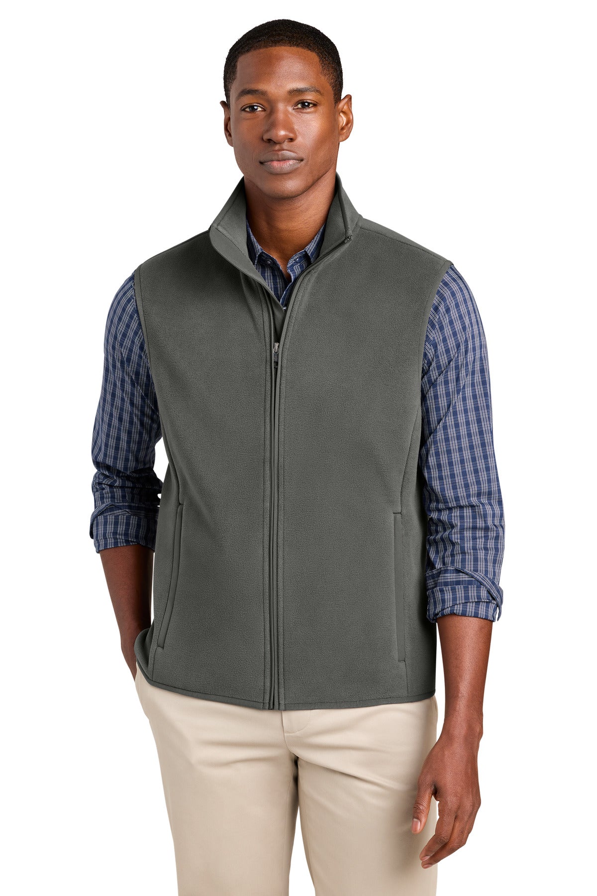 Custom logo Brooks Brothers® Fleece Vest BB18614 in Windsor Grey