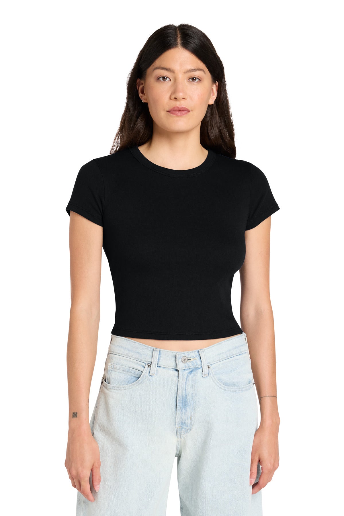 Custom logo BELLA+CANVAS® Women's Micro Rib Baby Tee BC1010 in Solid Black Blend