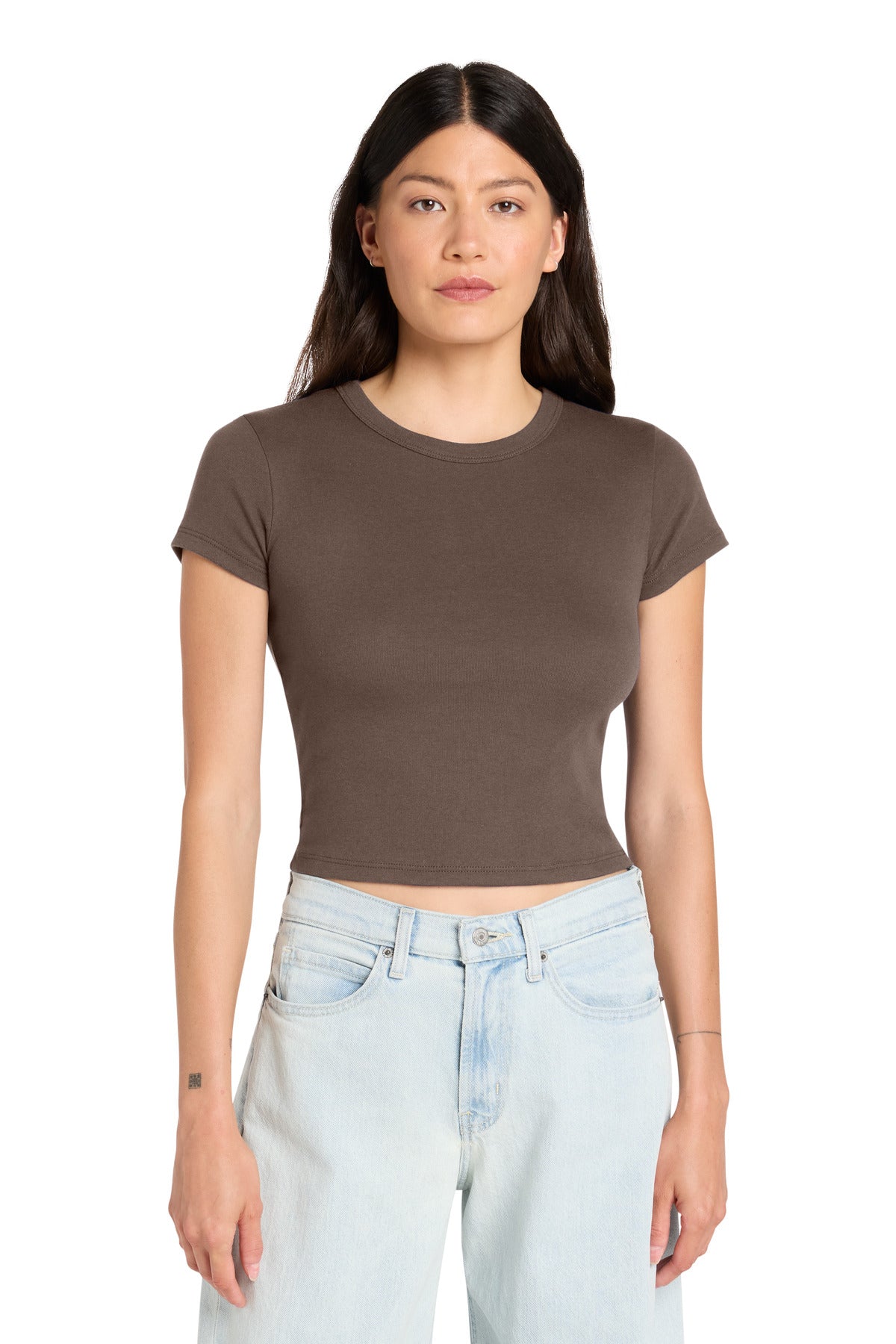 Custom logo BELLA+CANVAS® Women's Micro Rib Baby Tee BC1010 in Solid Cocoa Blend