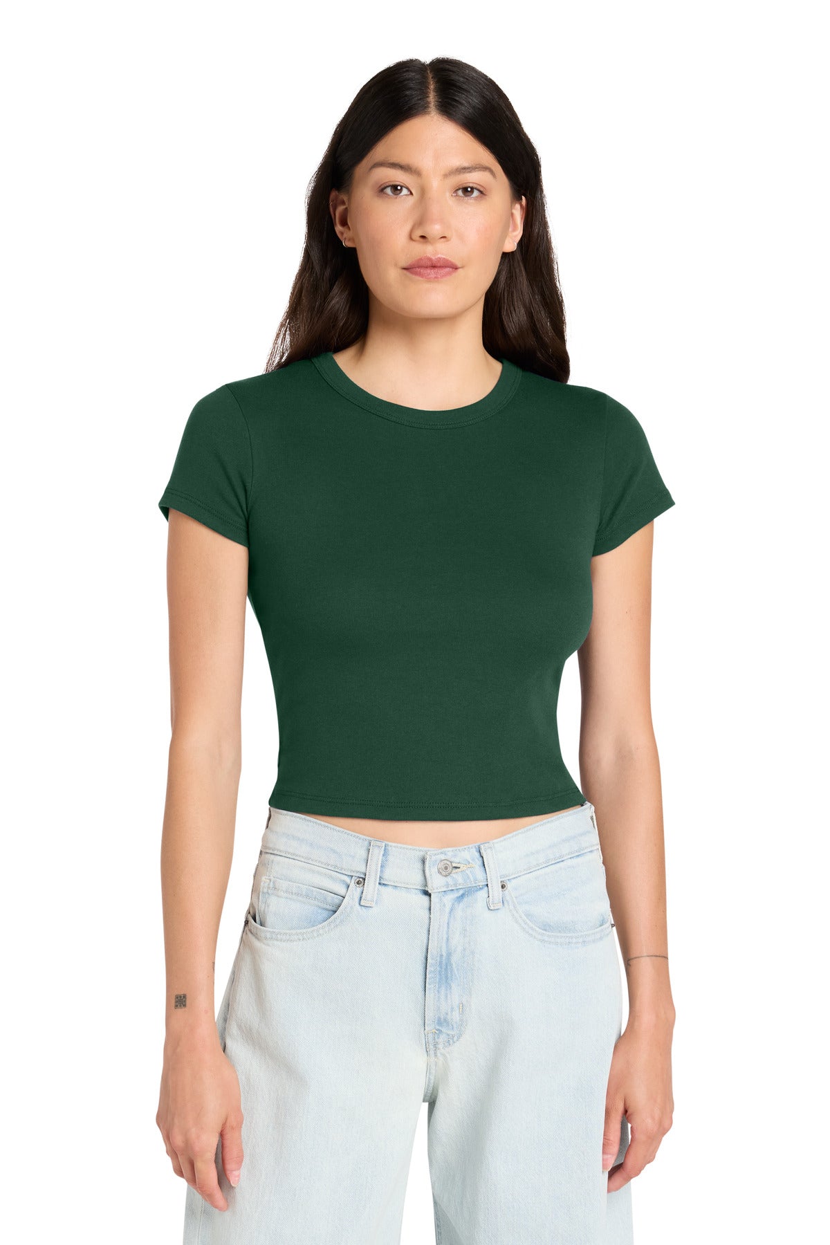 Custom logo BELLA+CANVAS® Women's Micro Rib Baby Tee BC1010 in Solid Forest Blend