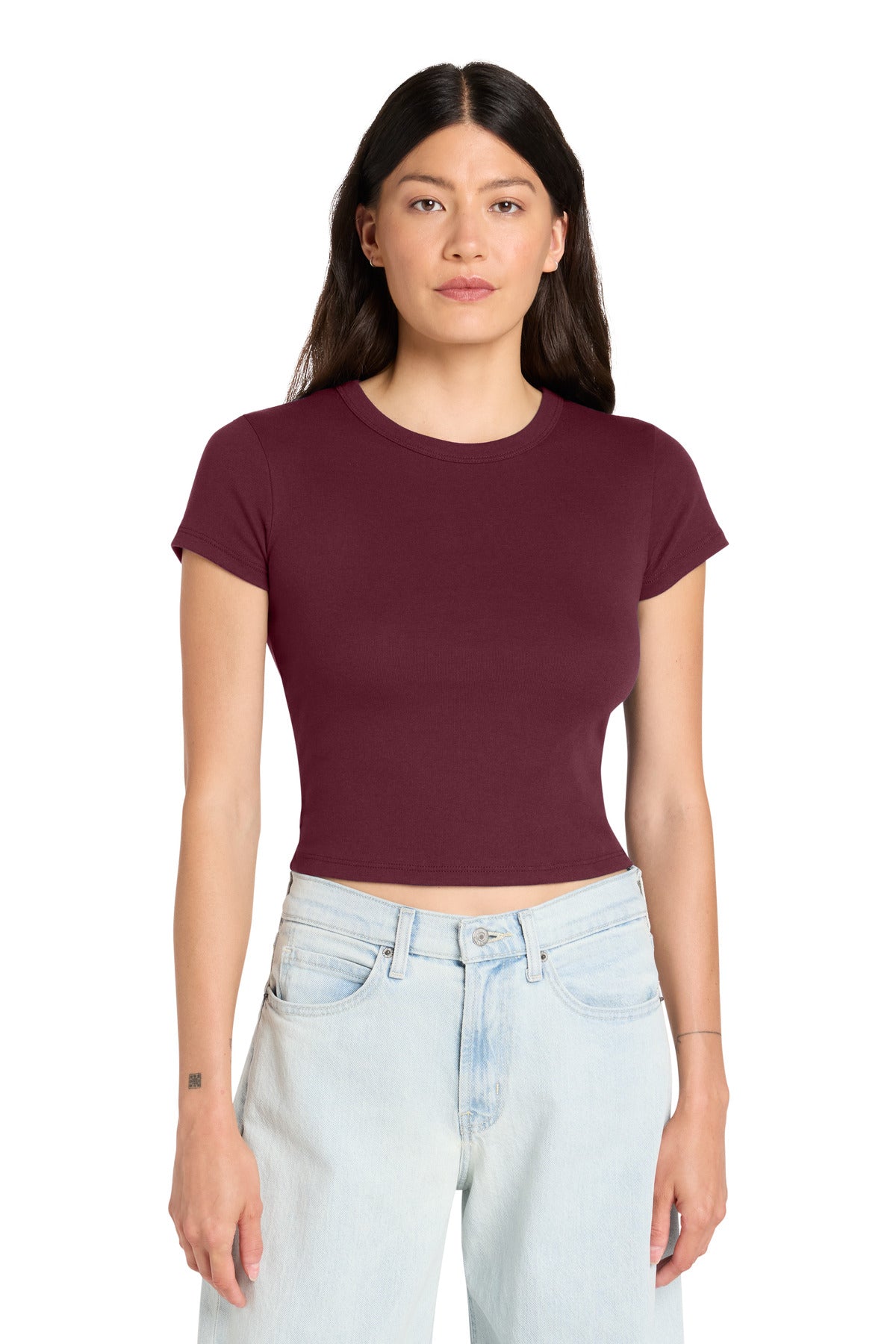 Custom logo BELLA+CANVAS® Women's Micro Rib Baby Tee BC1010 in Solid Maroon Blend