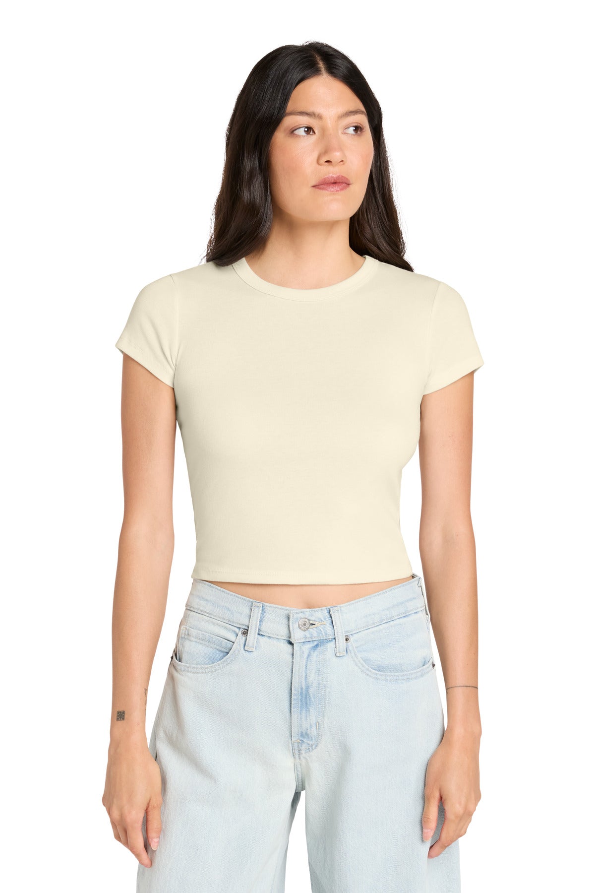 Custom logo BELLA+CANVAS® Women's Micro Rib Baby Tee BC1010 in Solid Natural Blend