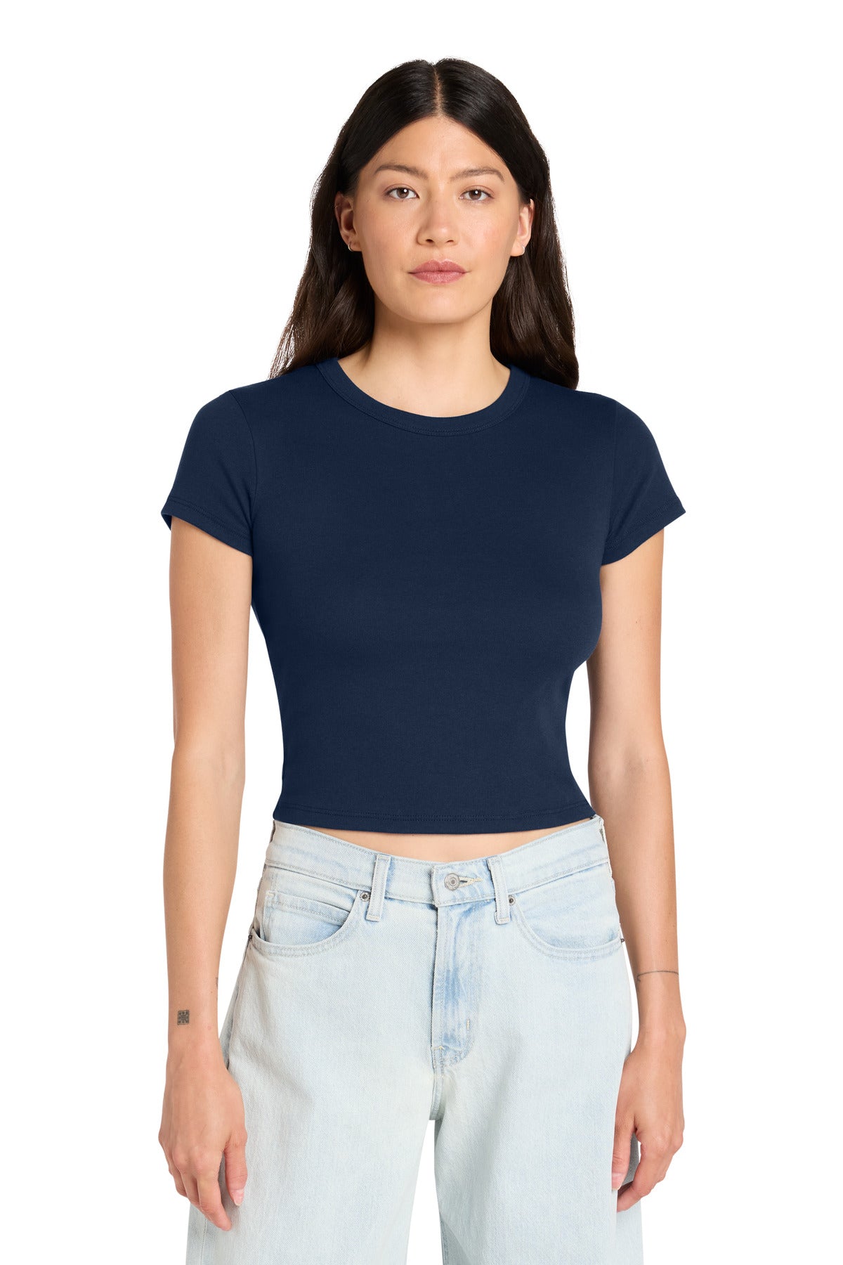 Custom logo BELLA+CANVAS® Women's Micro Rib Baby Tee BC1010 in Solid Navy Blend