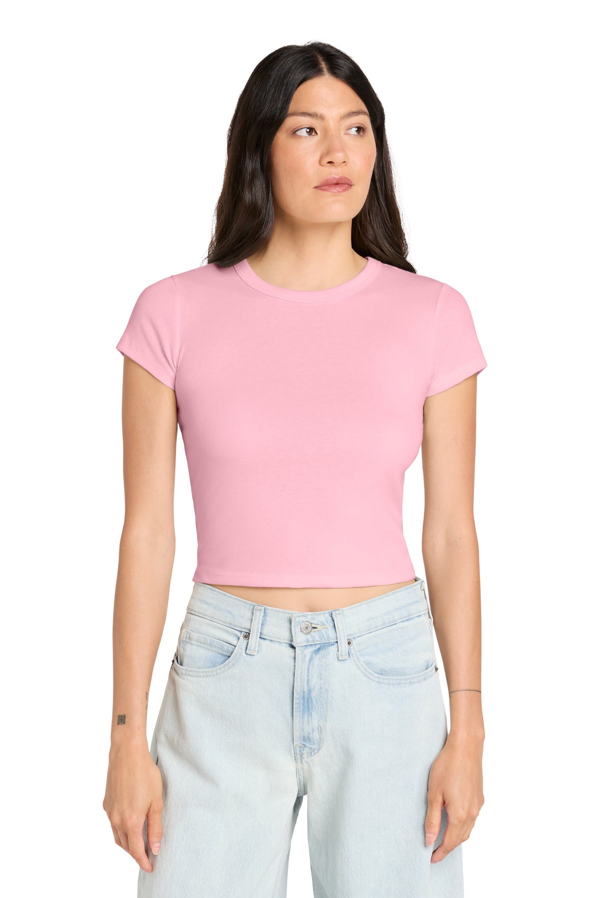 Custom logo BELLA+CANVAS® Women's Micro Rib Baby Tee BC1010 in Solid Pink Blend