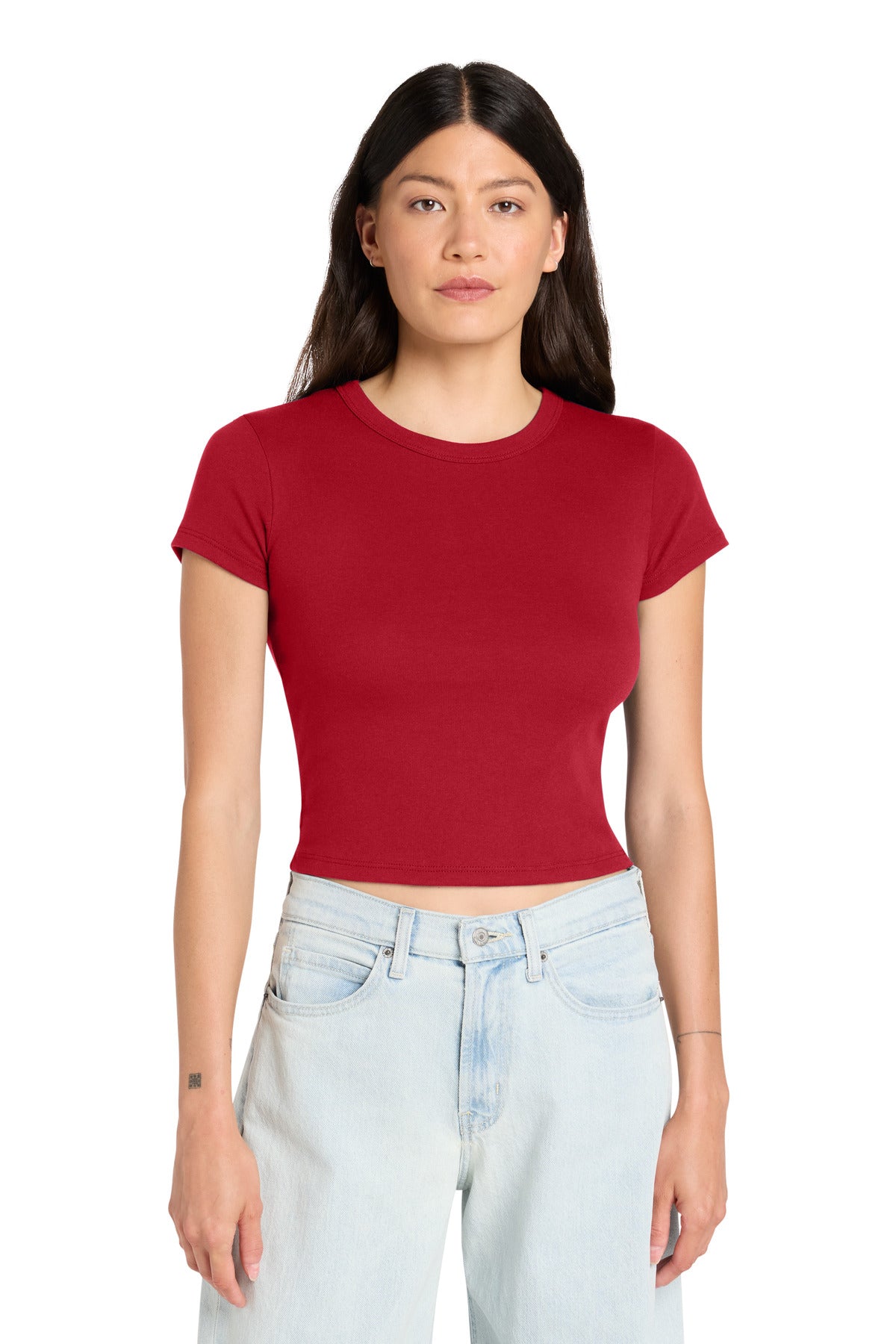 Custom logo BELLA+CANVAS® Women's Micro Rib Baby Tee BC1010 in Solid Red Blend