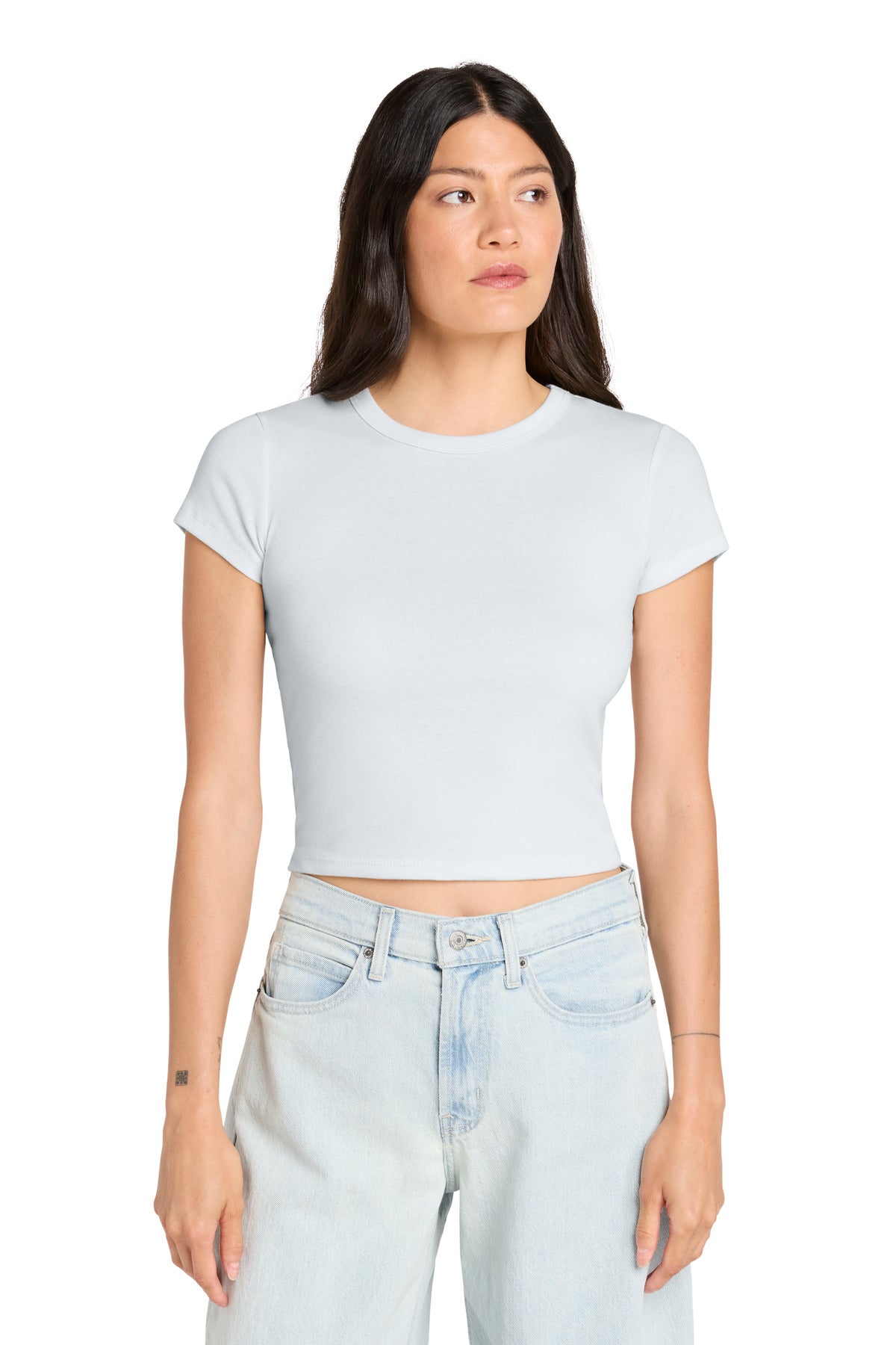 Custom logo BELLA+CANVAS® Women's Micro Rib Baby Tee BC1010 in Solid White Blend