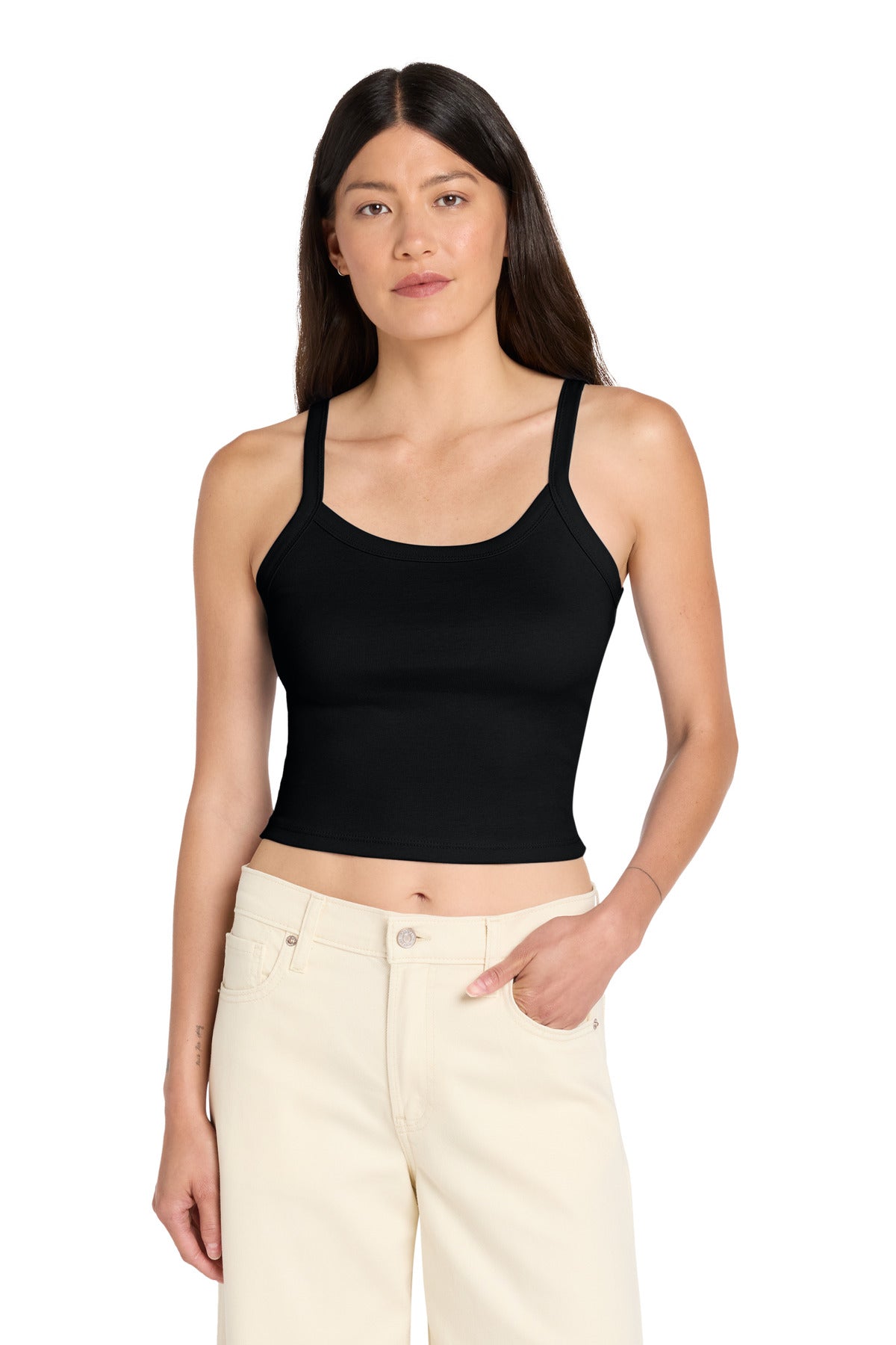 Custom logo BELLA+CANVAS® Women's Micro Rib Spaghetti Strap Tank BC1012 in Solid Black Blend