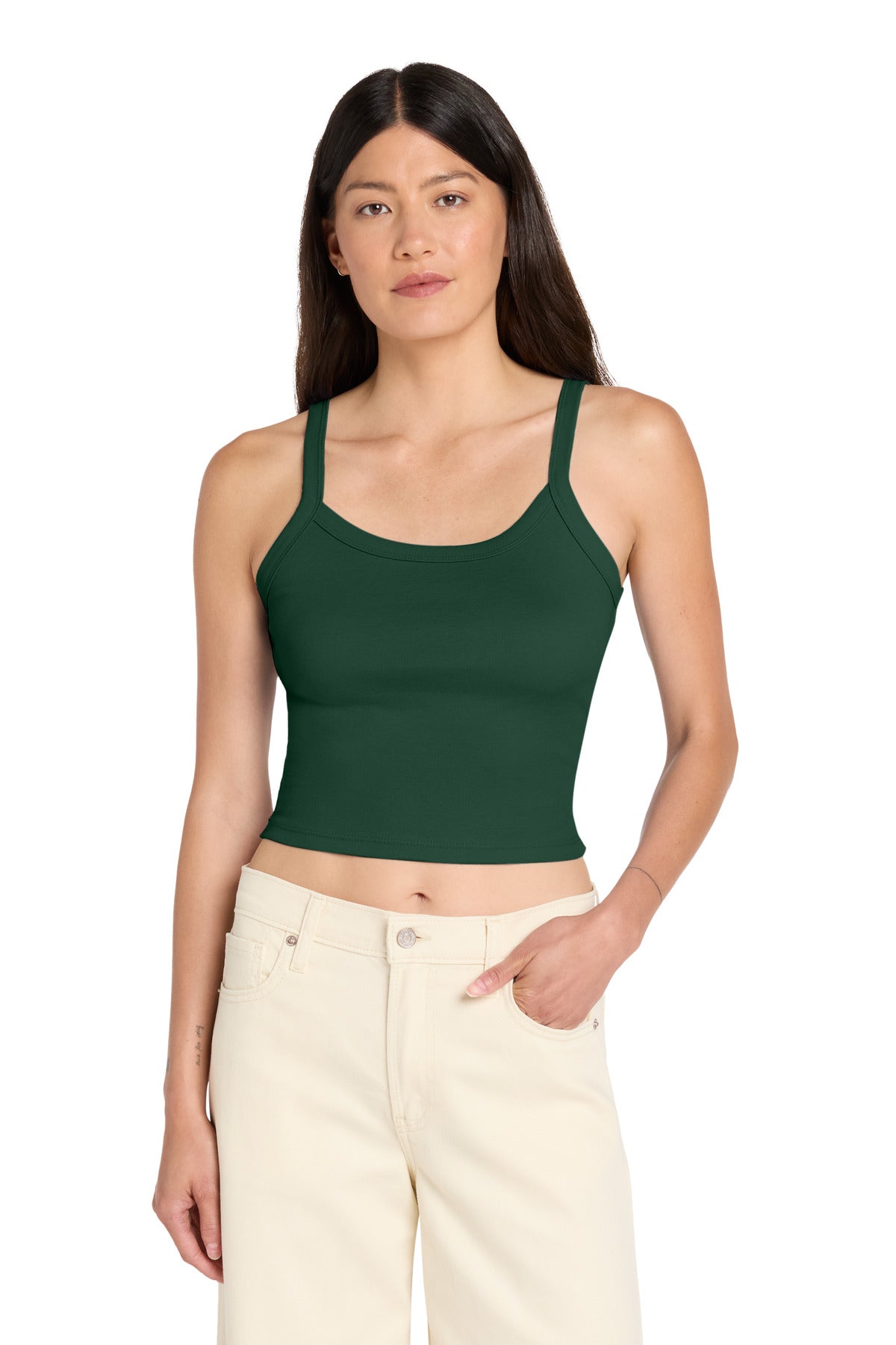 Custom logo BELLA+CANVAS® Women's Micro Rib Spaghetti Strap Tank BC1012 in Solid Forest Blend