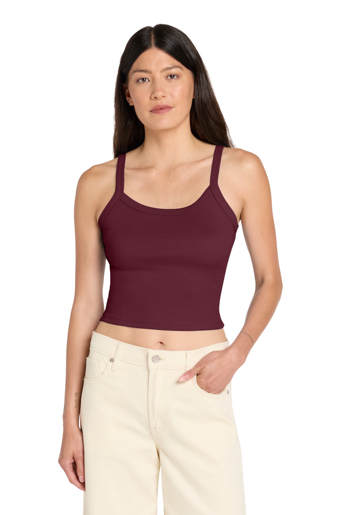 Custom logo BELLA+CANVAS® Women's Micro Rib Spaghetti Strap Tank BC1012 in Solid Maroon Blend