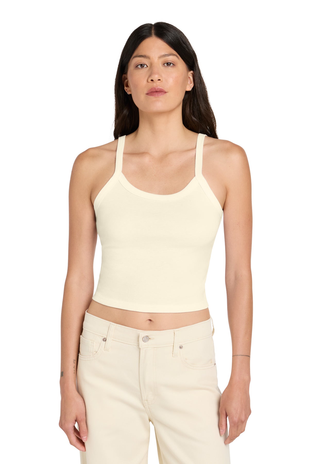 Custom logo BELLA+CANVAS® Women's Micro Rib Spaghetti Strap Tank BC1012 in Solid Natural Blend