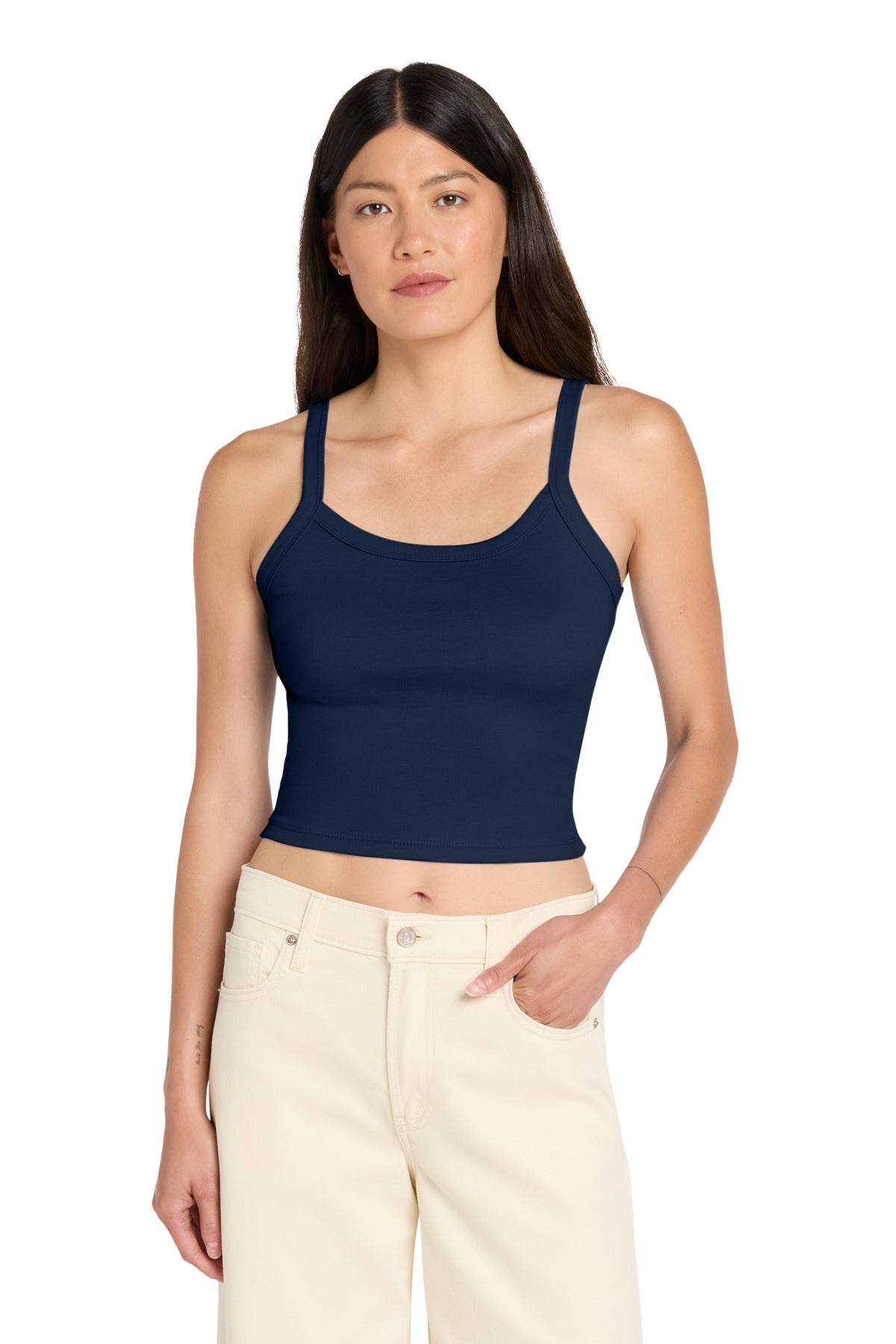 Custom logo BELLA+CANVAS® Women's Micro Rib Spaghetti Strap Tank BC1012 in Solid Navy Blend