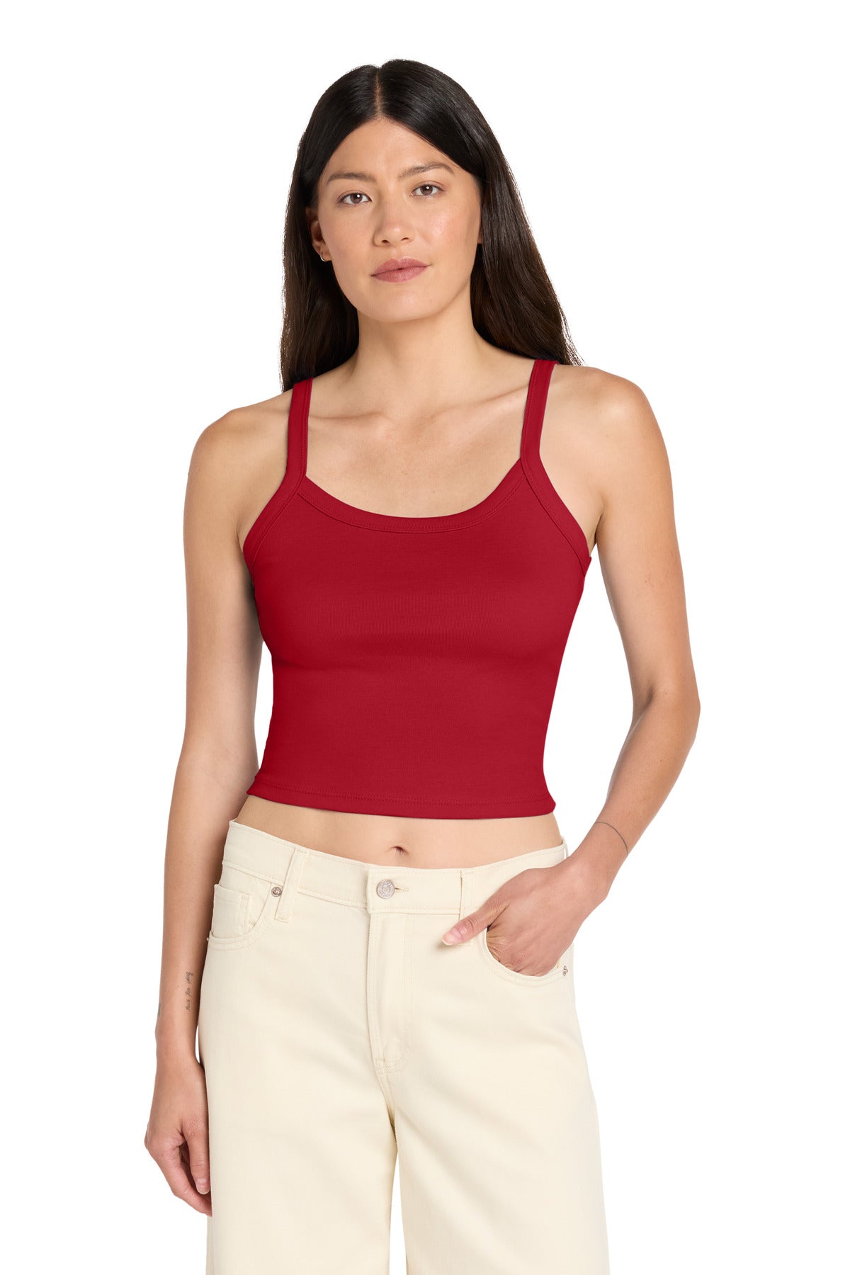 Custom logo BELLA+CANVAS® Women's Micro Rib Spaghetti Strap Tank BC1012 in Solid Red Blend