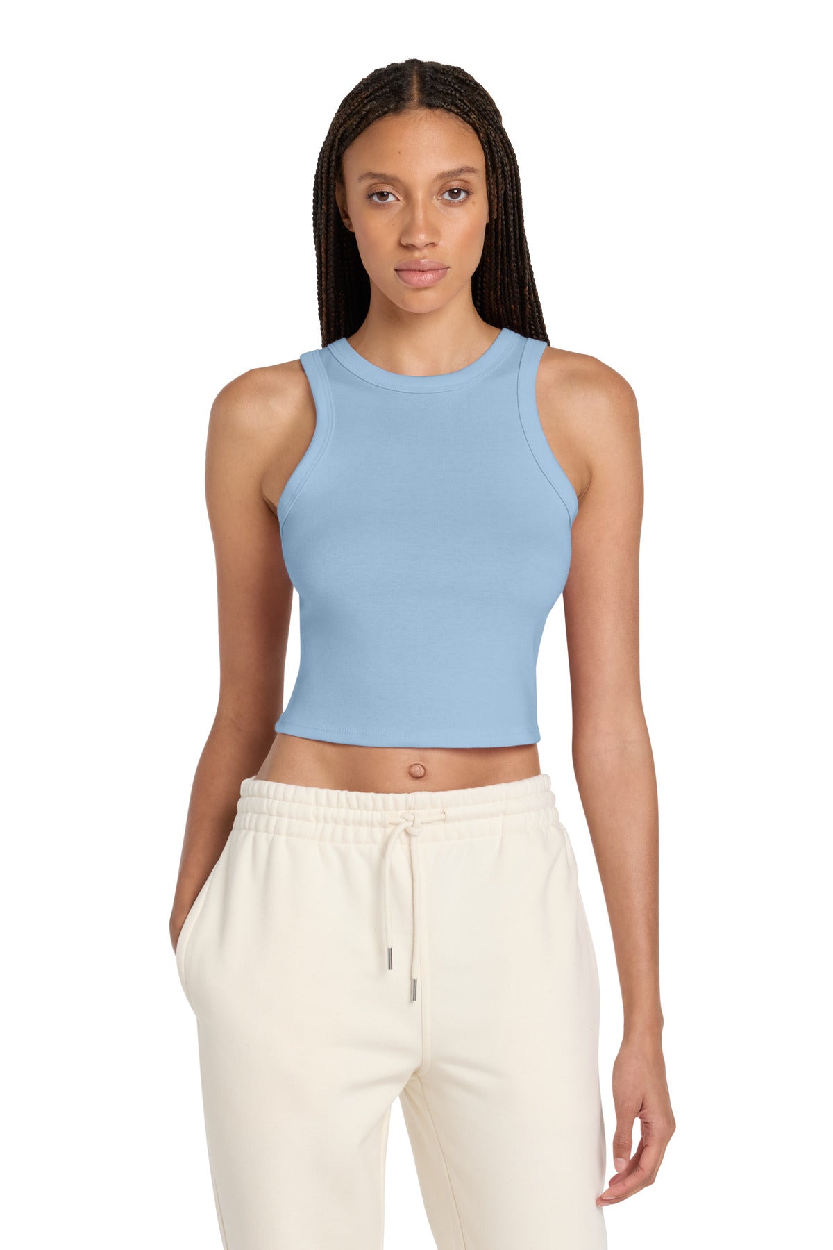 Custom logo BELLA+CANVAS® Women's Micro Rib Racer Tank BC1019 in Solid Baby Blue Blend