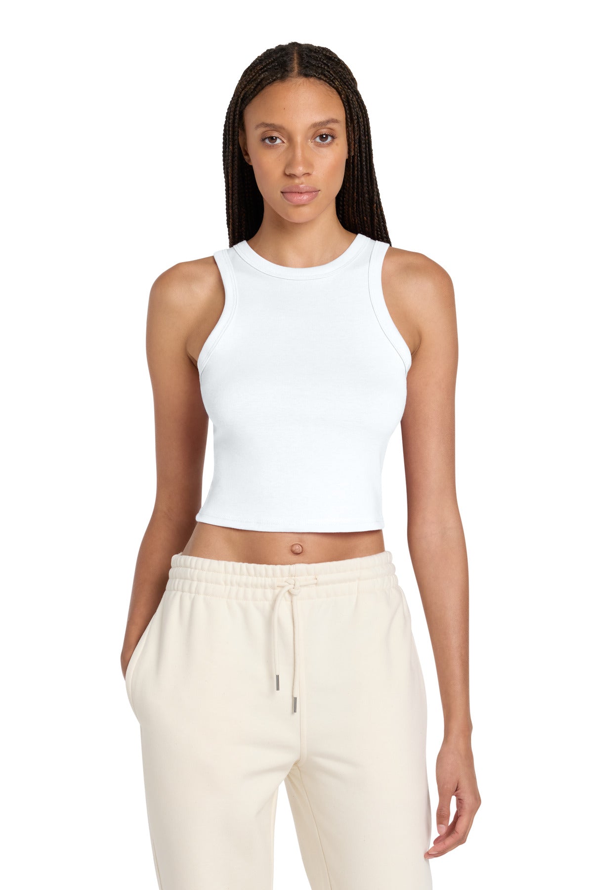 Custom logo BELLA+CANVAS® Women's Micro Rib Racer Tank BC1019 in Solid White Blend