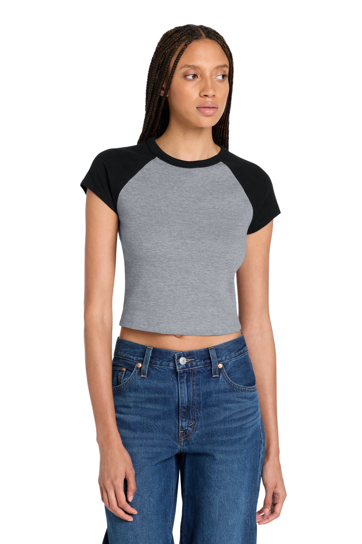 Custom logo BELLA+CANVAS® Women's Micro Rib Raglan Baby Tee BC1201 in Athletic Heather/ Black