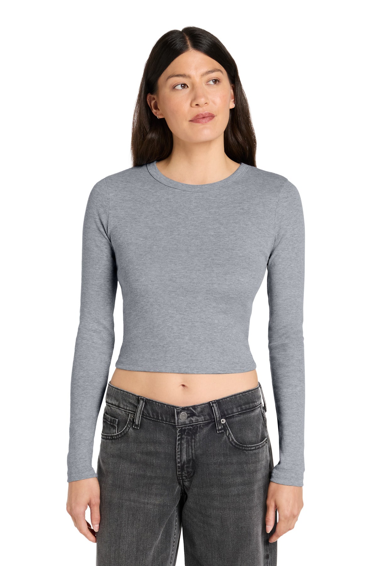 Custom logo BELLA+CANVAS® Women's Micro Rib Long Sleeve Baby Tee BC1501 in Athletic Heather